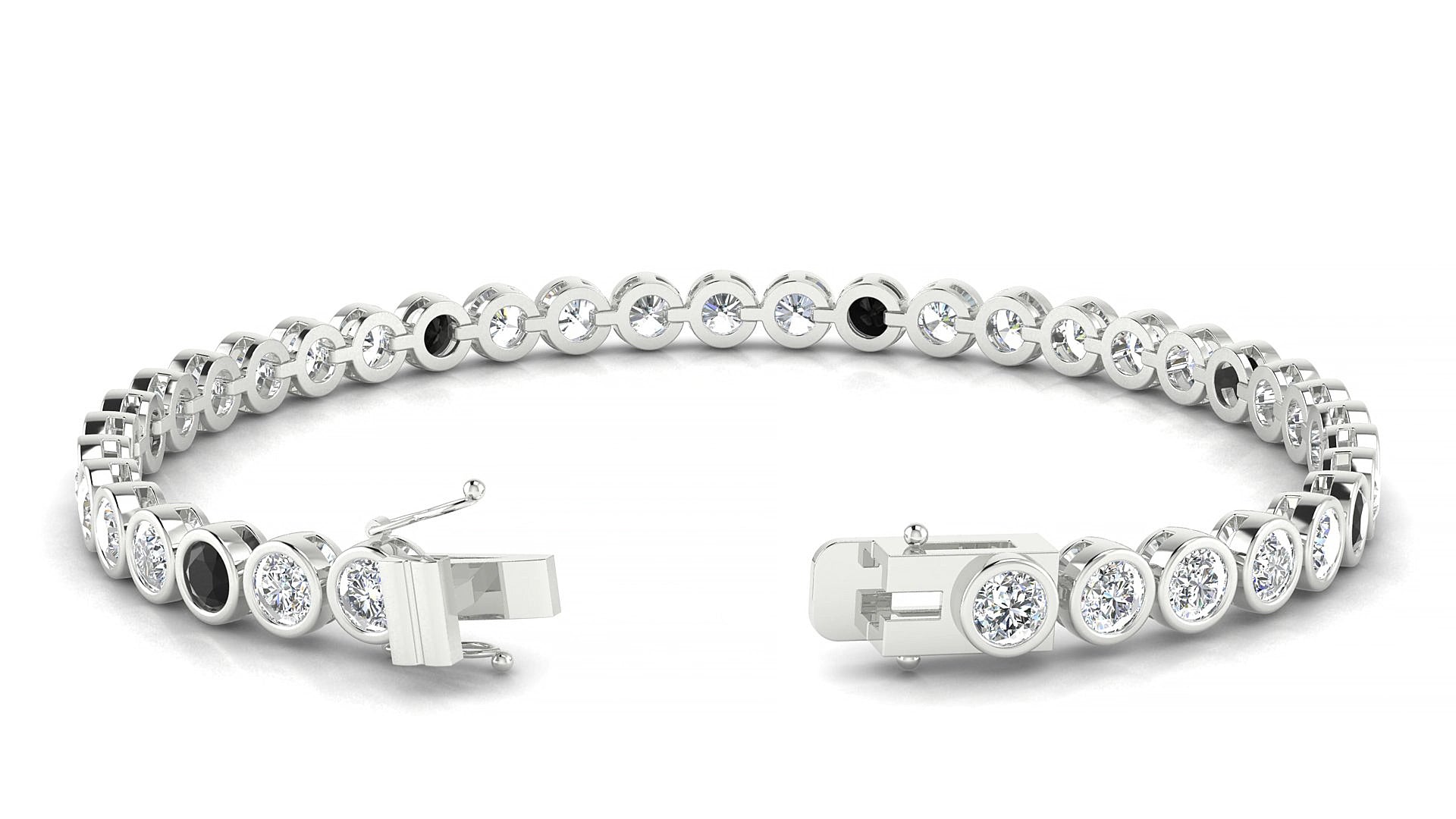 Avila 1-5 | 18k White Gold 3.4 mm Round Natural Black Diamond & Diamond 15 cm Tennis Bracelet