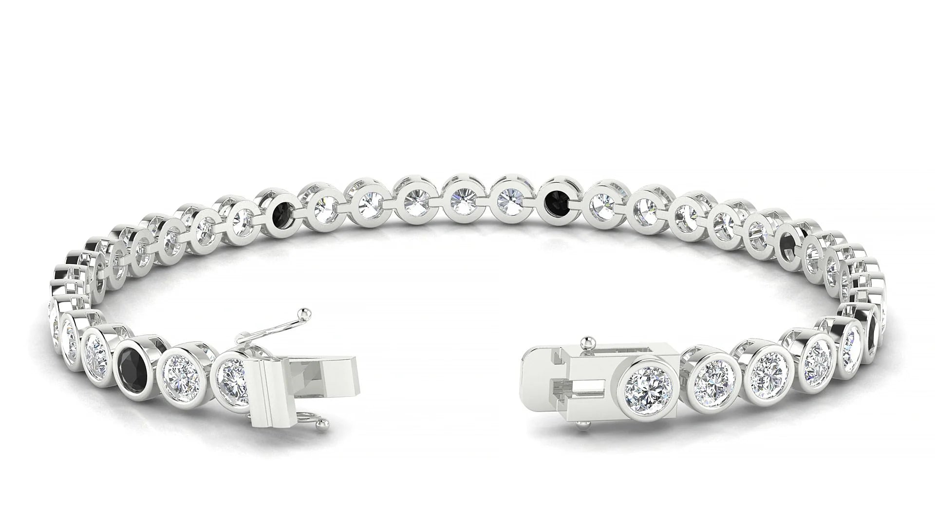 Avila 1-5 | 18k White Gold 3.4 mm Round Natural Black Diamond & Diamond Tennis Bracelet