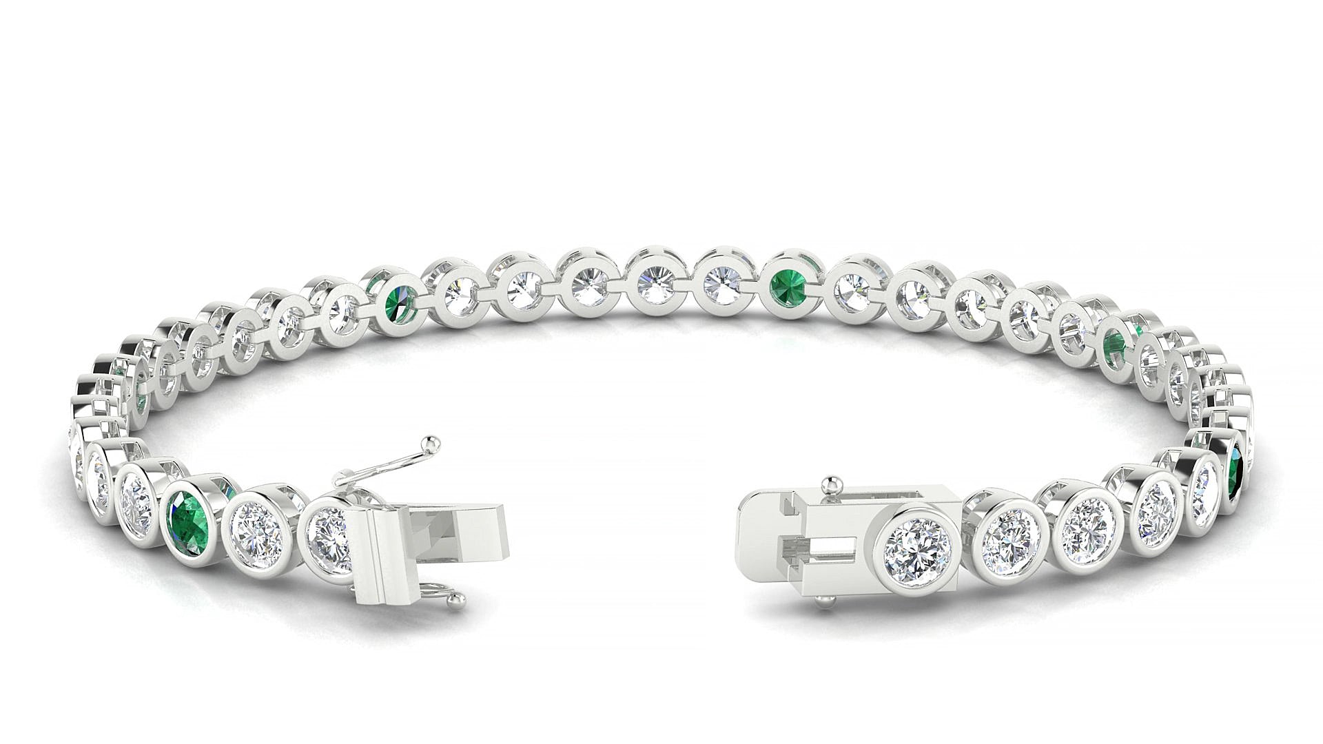 Avila 1-5 | 18k White Gold 3.4 mm Round Natural Emerald & Diamond 15 cm Tennis Bracelet