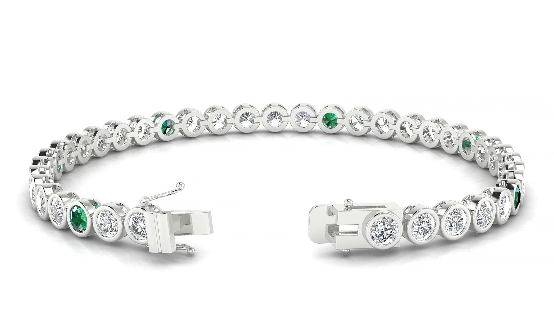 Avila 1-5 | 18k White Gold 3.4 mm Round Natural Emerald & Diamond Tennis Bracelet