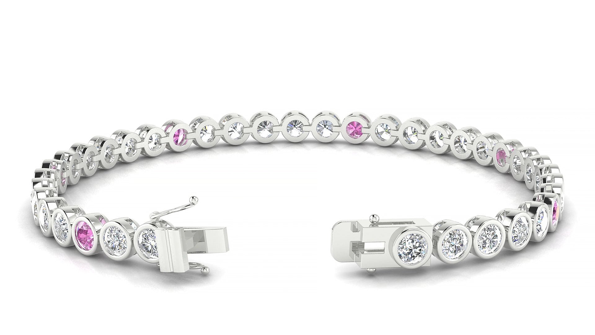 Avila 1-5 | 18k White Gold 3.4 mm Round Natural Pink Sapphire & Diamond 15 cm Tennis Bracelet