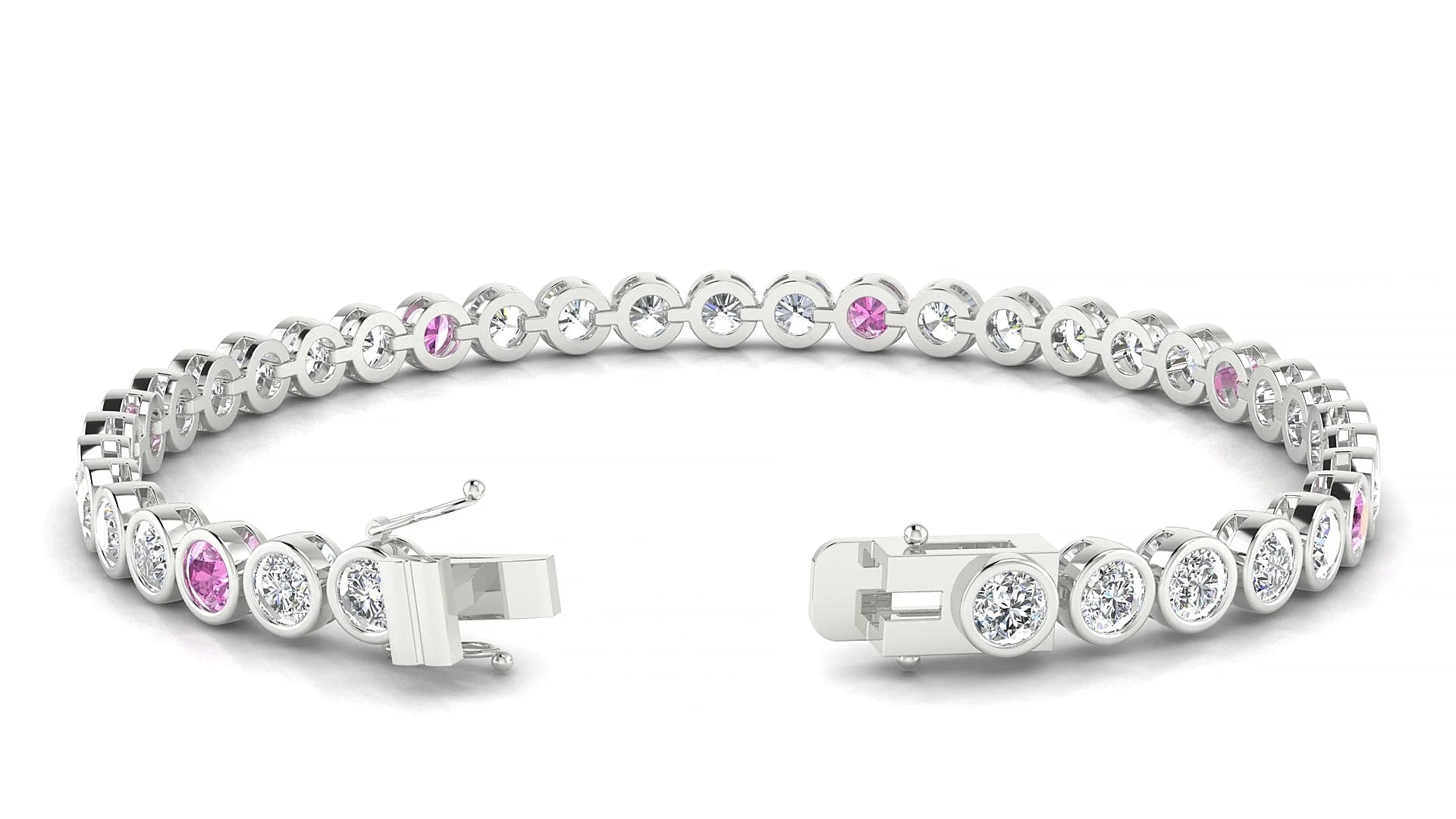 Avila 1-5 | 18k White Gold 3.4 mm Round Natural Pink Sapphire & Diamond Tennis Bracelet