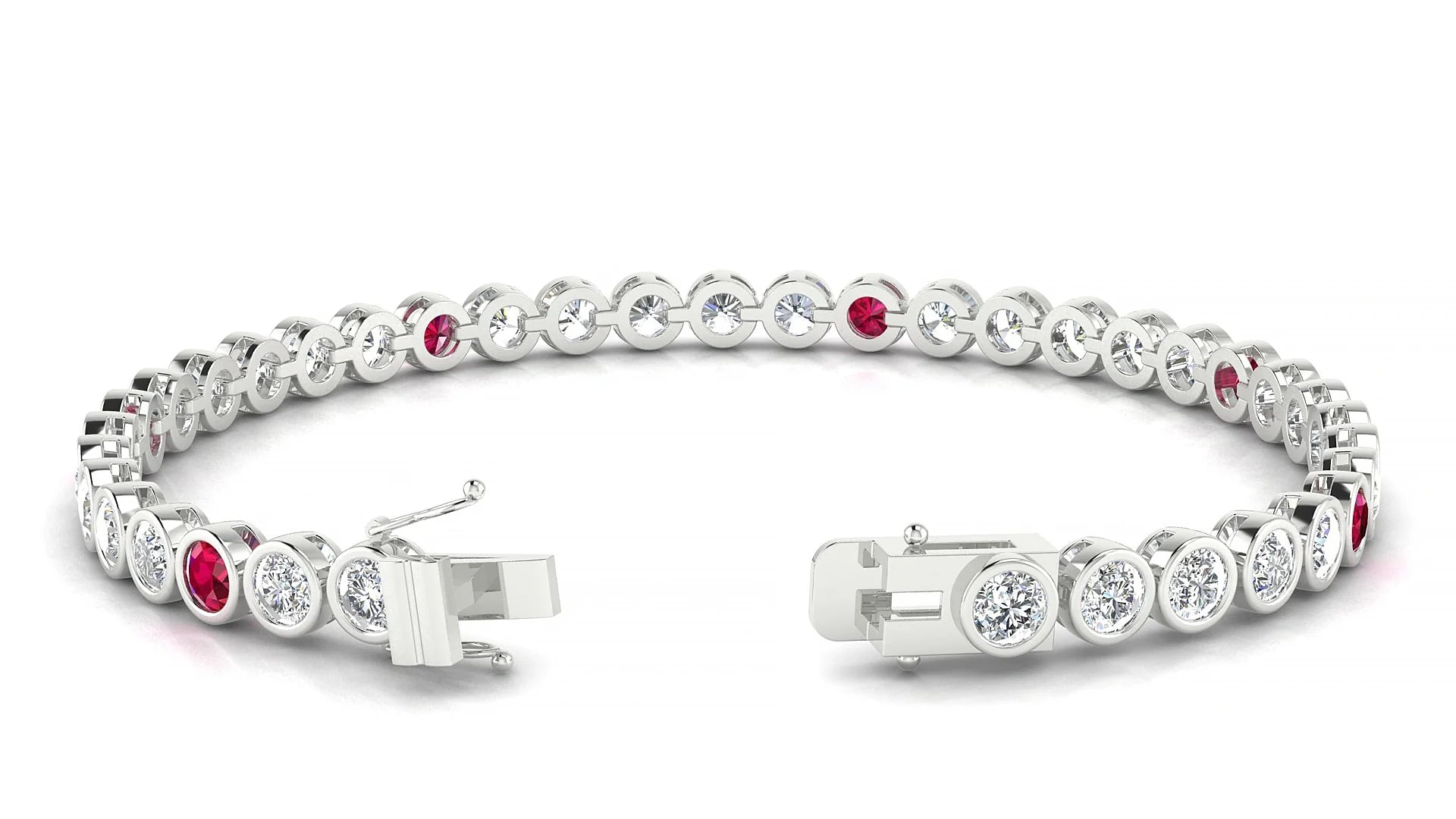 Avila 1-5 | 18k White Gold 3.4 mm Round Natural Ruby & Diamond Tennis Bracelet