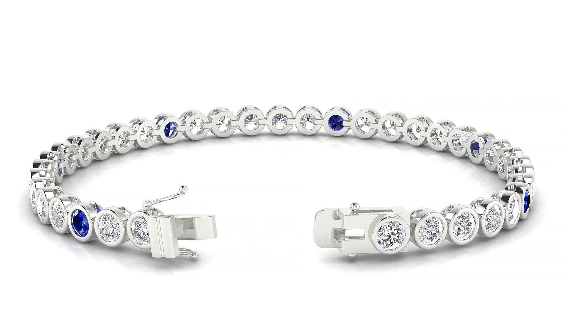 Avila 1-5 | 18k White Gold 3.4 mm Round Natural Sapphire & Diamond 15 cm Tennis Bracelet