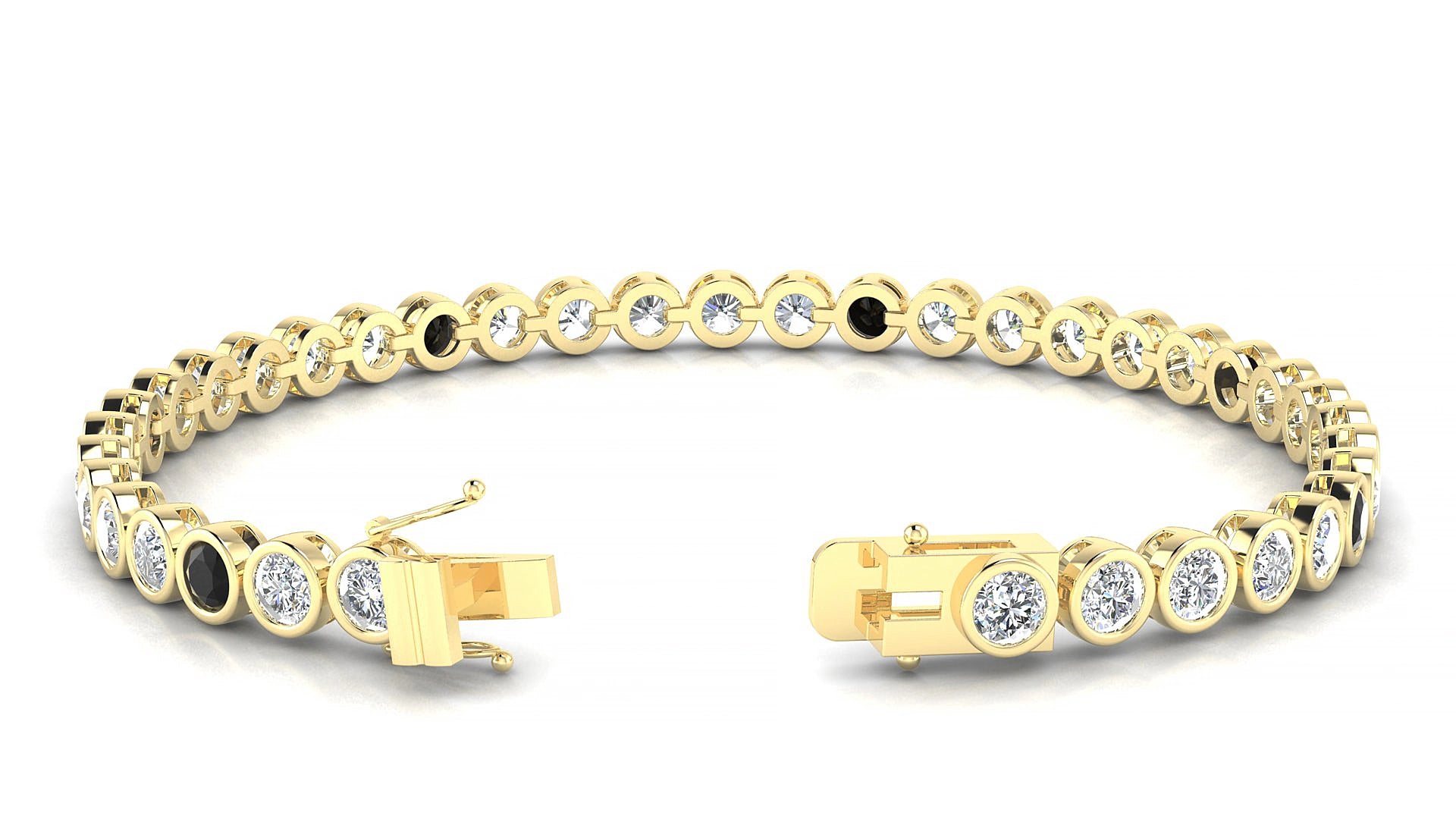 Avila 1-5 | 18k Yellow Gold 3.4 mm Round Natural Black Diamond & Diamond 18 cm Tennis Bracelet