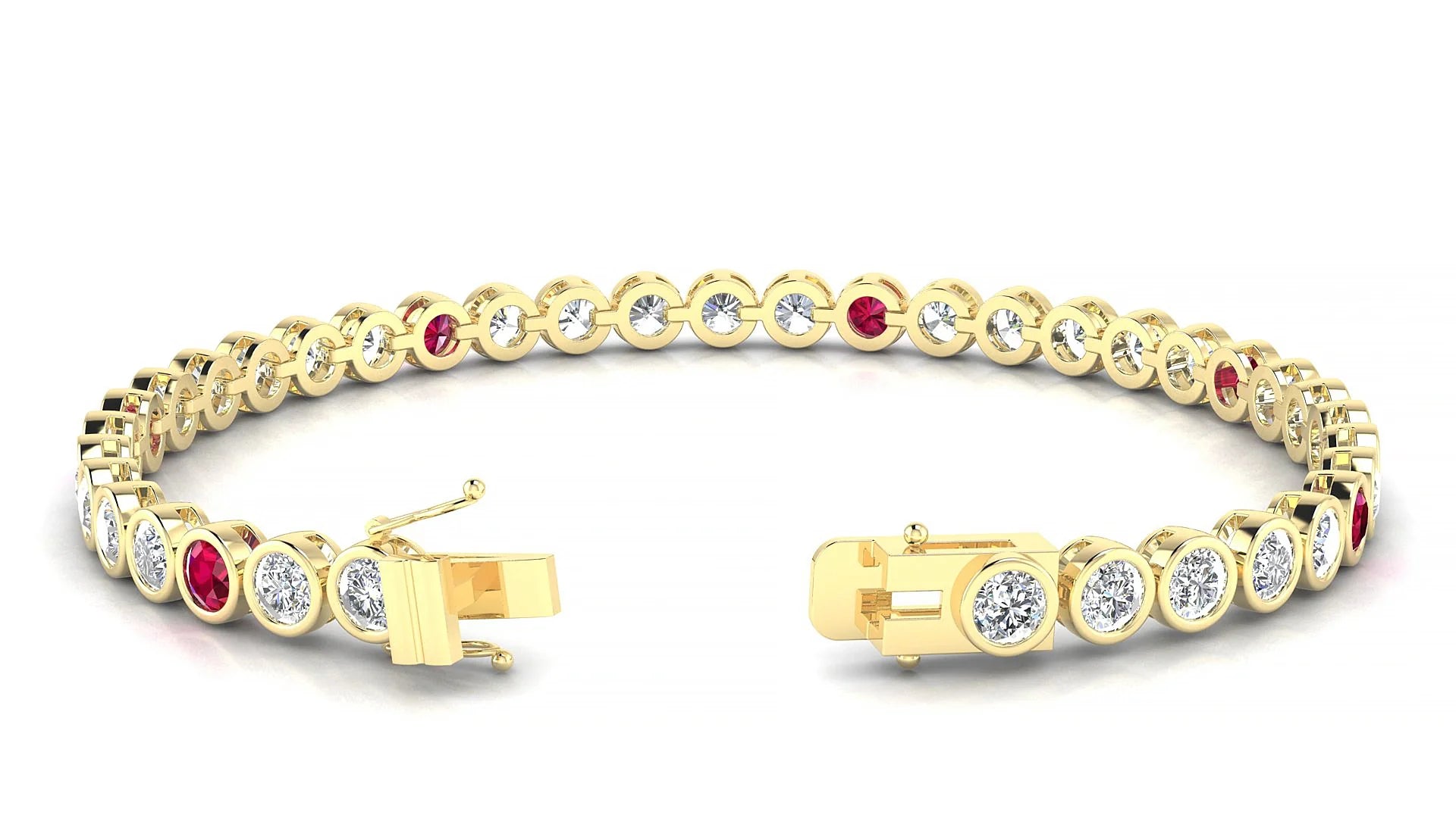 Avila 1-5 | 18k Yellow Gold 3.4 mm Round Natural Ruby & Diamond Tennis Bracelet