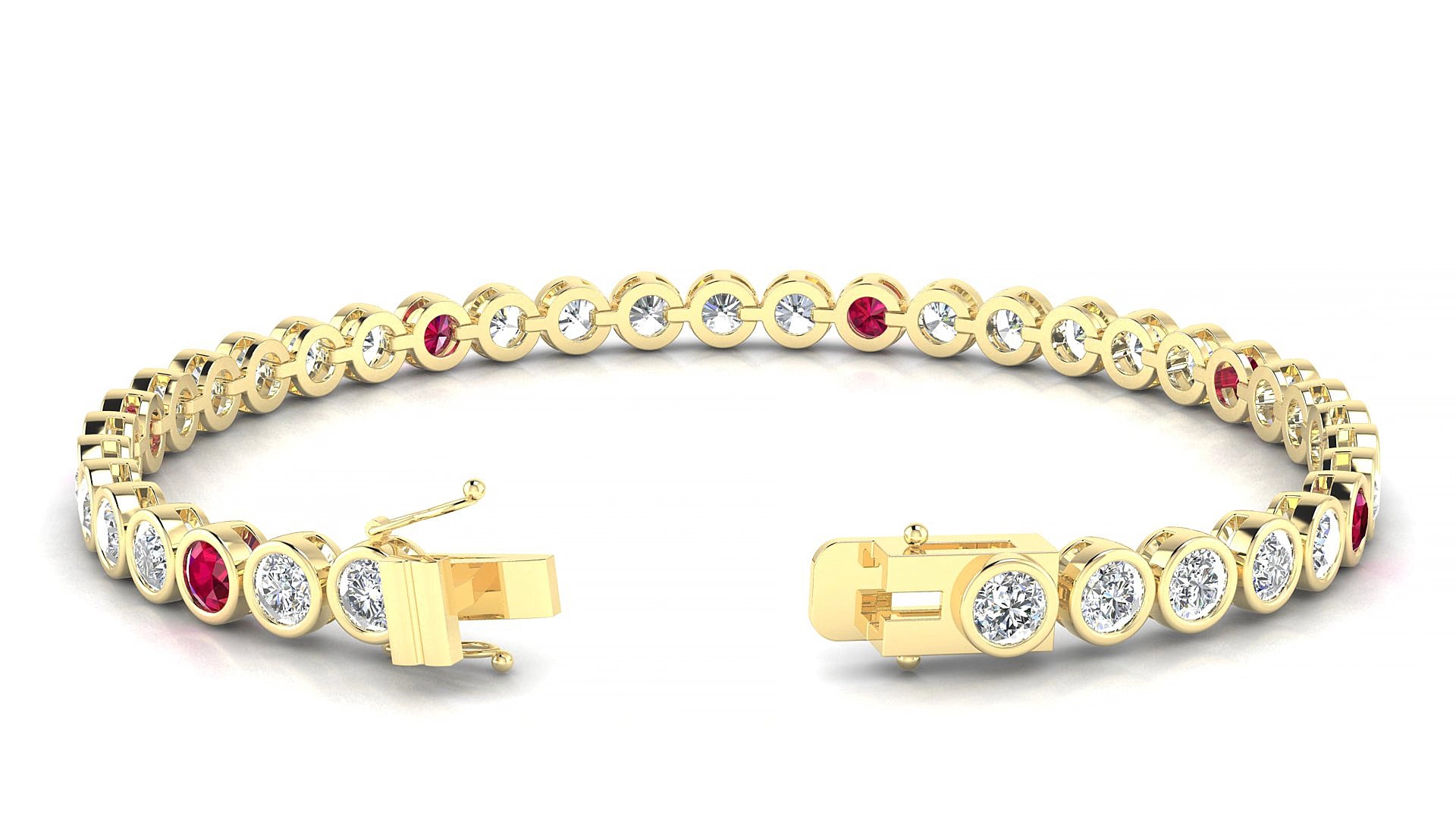Avila 1-5 | 18k Yellow Gold 3.4 mm Round Natural Ruby & Diamond 19 cm Tennis Bracelet