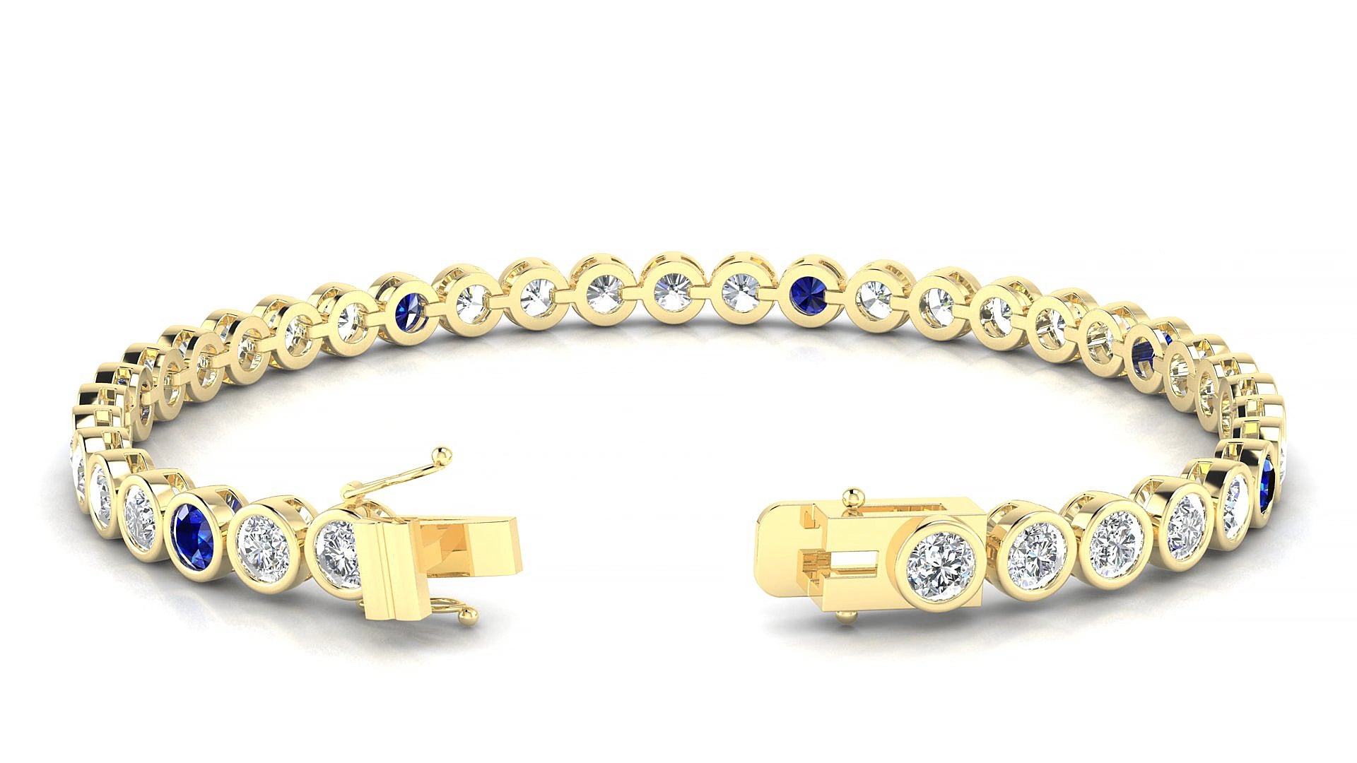 Avila 1-5 | 18k Yellow Gold 3.4 mm Round Natural Sapphire & Diamond 19 cm Tennis Bracelet