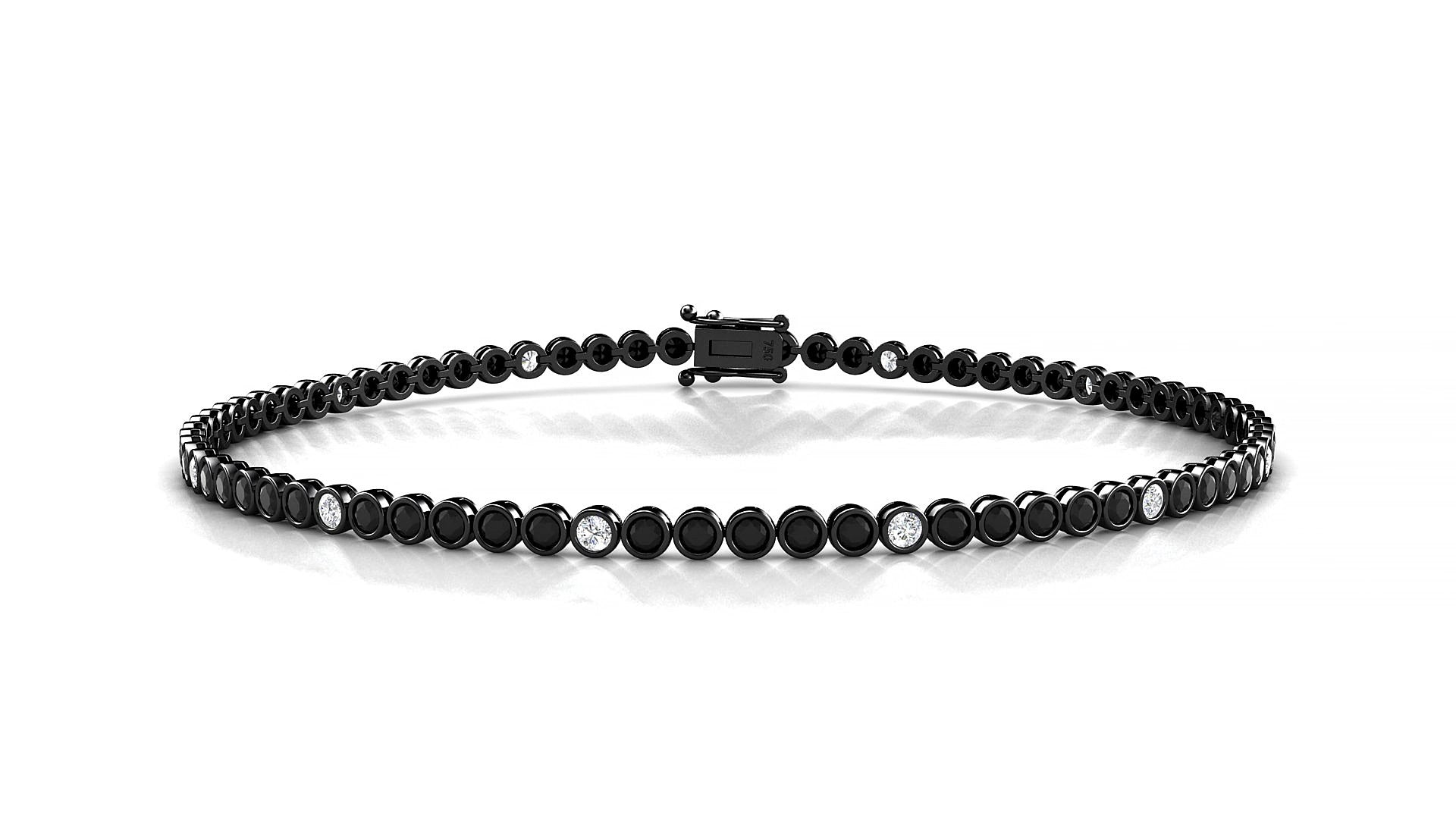 Avila 5-1 | 18k Black Gold 1.7 mm Round Natural Black Diamond & Diamond 15 cm Tennis Bracelet