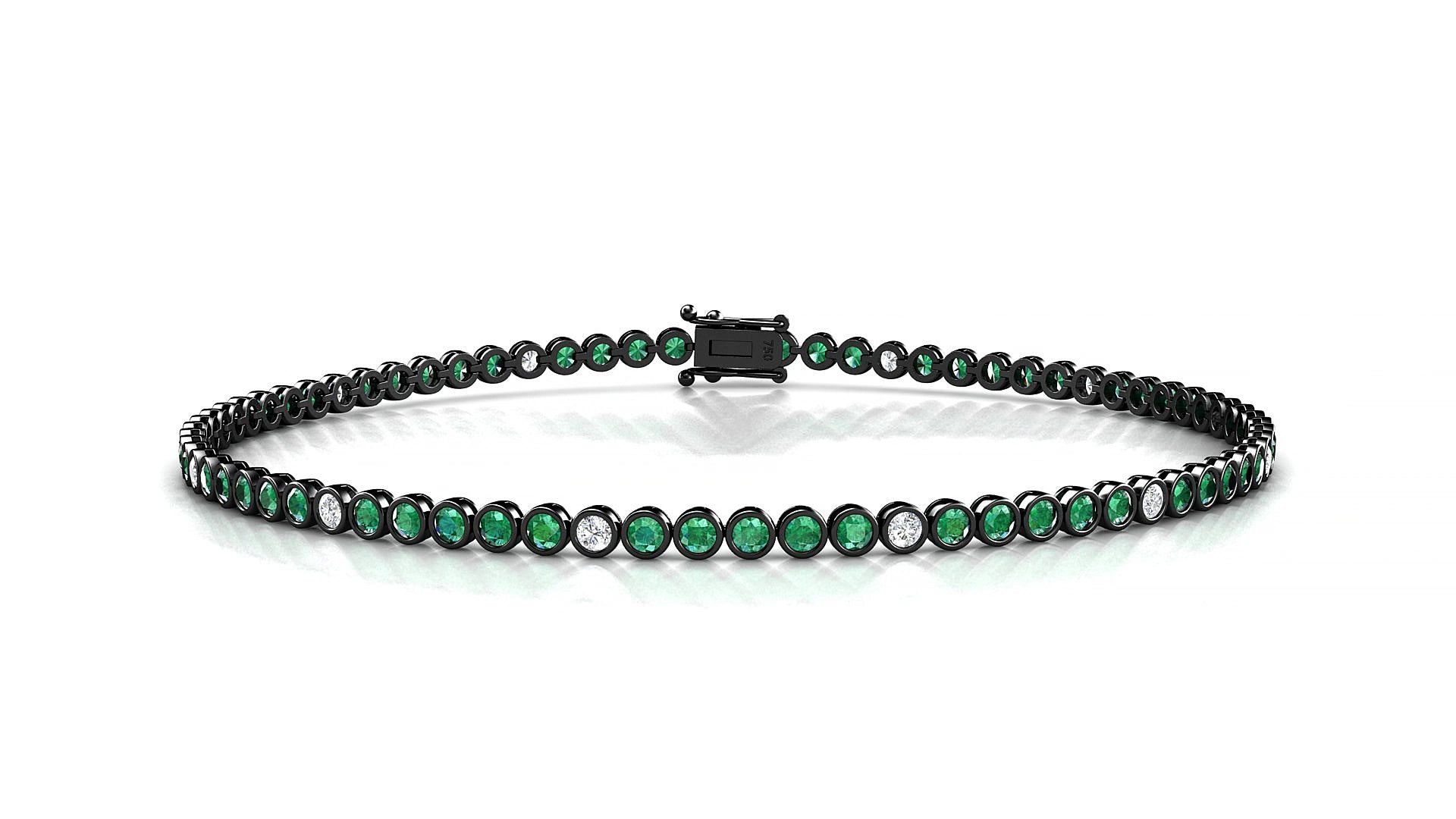 Avila 5-1 | 18k Black Gold 1.7 mm Round Natural Emerald & Diamond 16 cm Tennis Bracelet