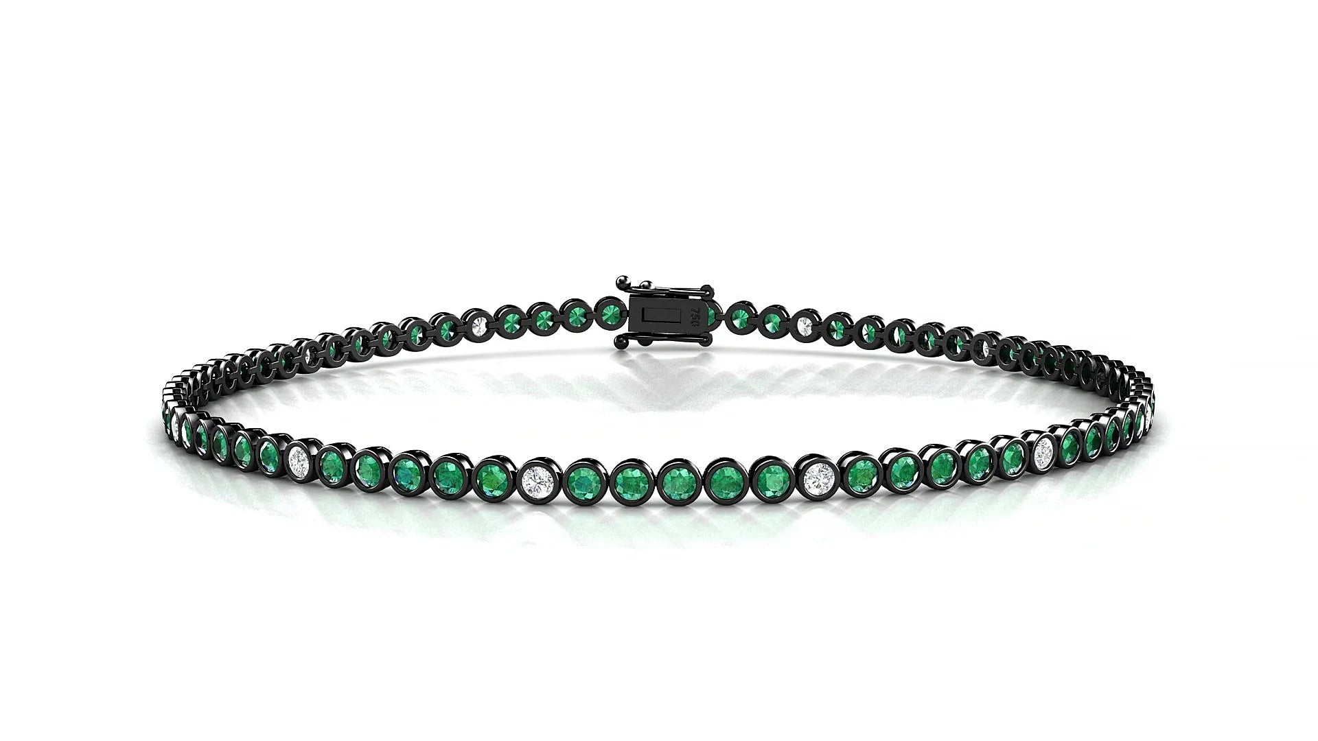 Avila 5-1 | 18k Black Gold 1.7 mm Round Natural Emerald & Diamond Tennis Bracelet