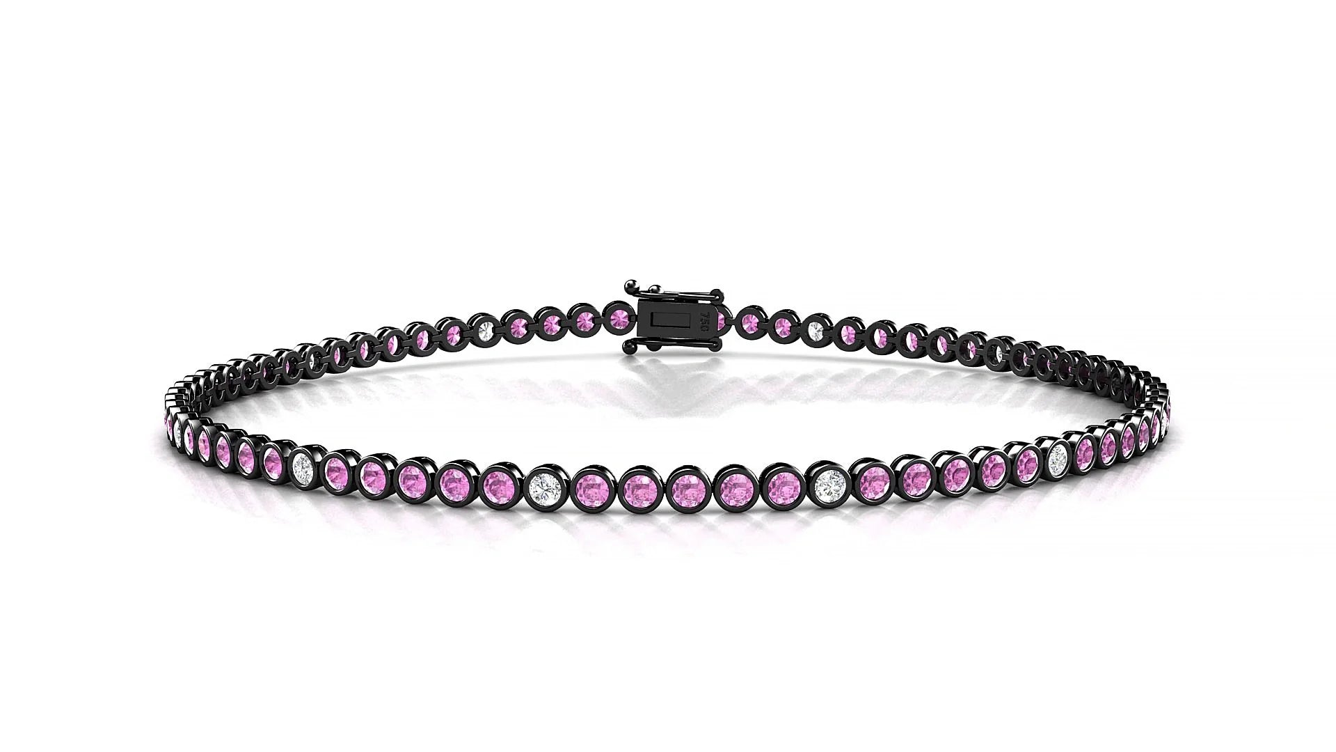 Avila 5-1 | 18k Black Gold 1.7 mm Round Natural Pink Sapphire & Diamond Tennis Bracelet