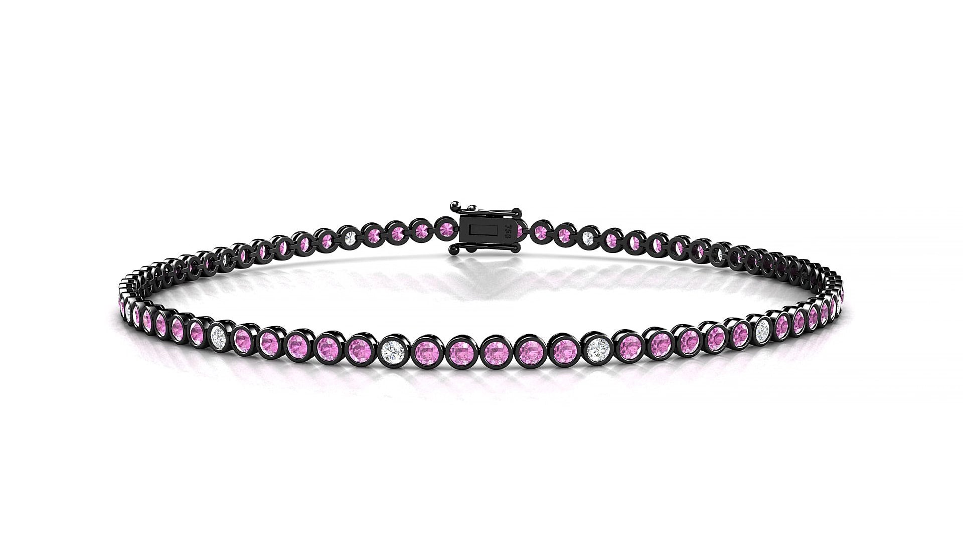 Avila 5-1 | 18k Black Gold 1.7 mm Round Natural Pink Sapphire & Diamond 15 cm Tennis Bracelet