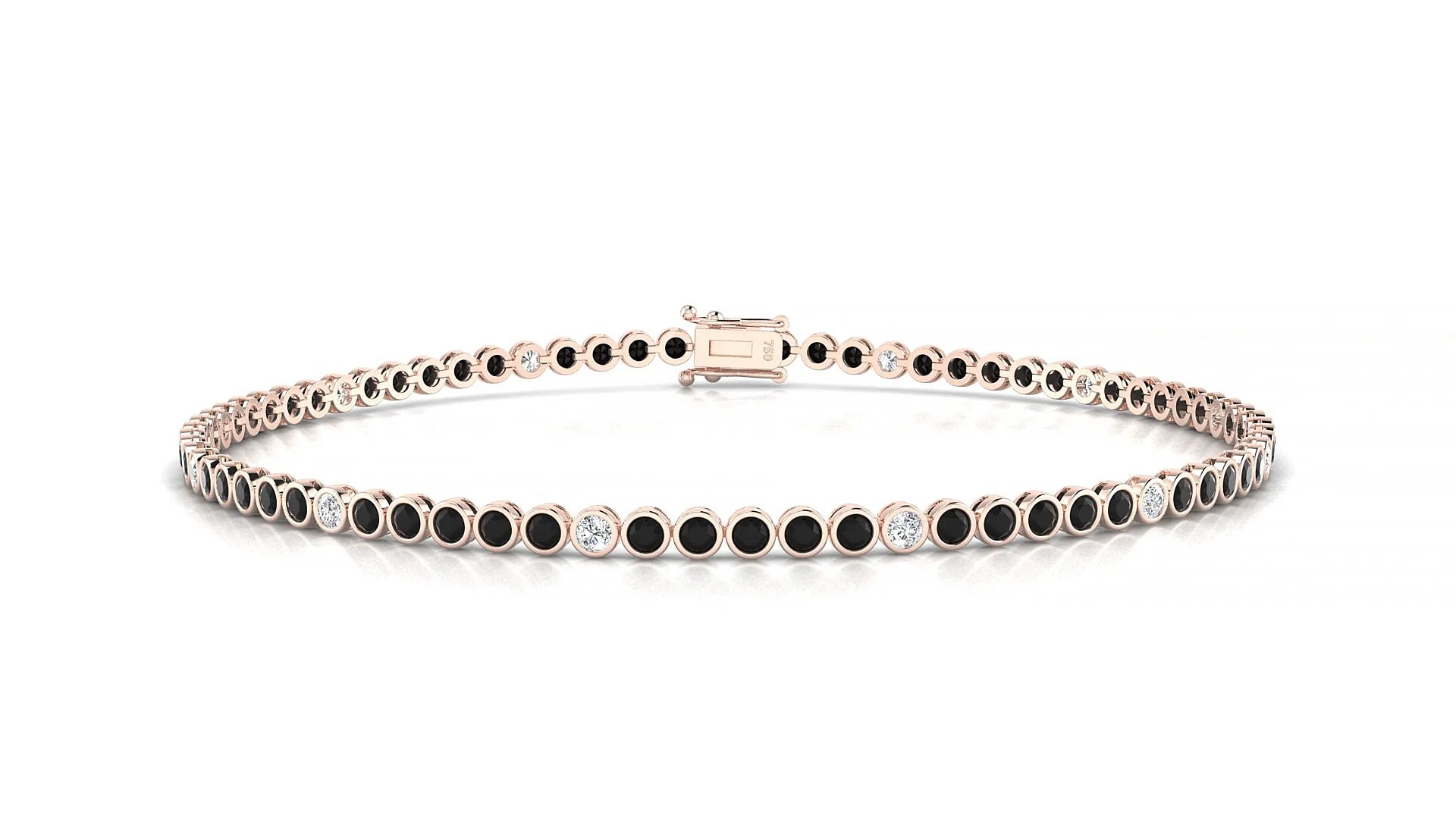 Avila 5-1 | 18k Rose Gold 1.7 mm Round Natural Black Diamond & Diamond Tennis Bracelet