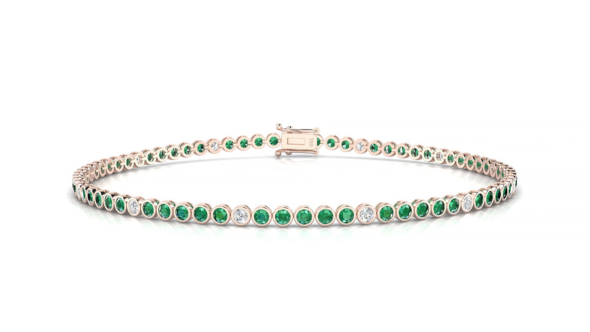 Avila 5-1 | 18k Rose Gold 1.7 mm Round Natural Emerald & Diamond 15 cm Tennis Bracelet