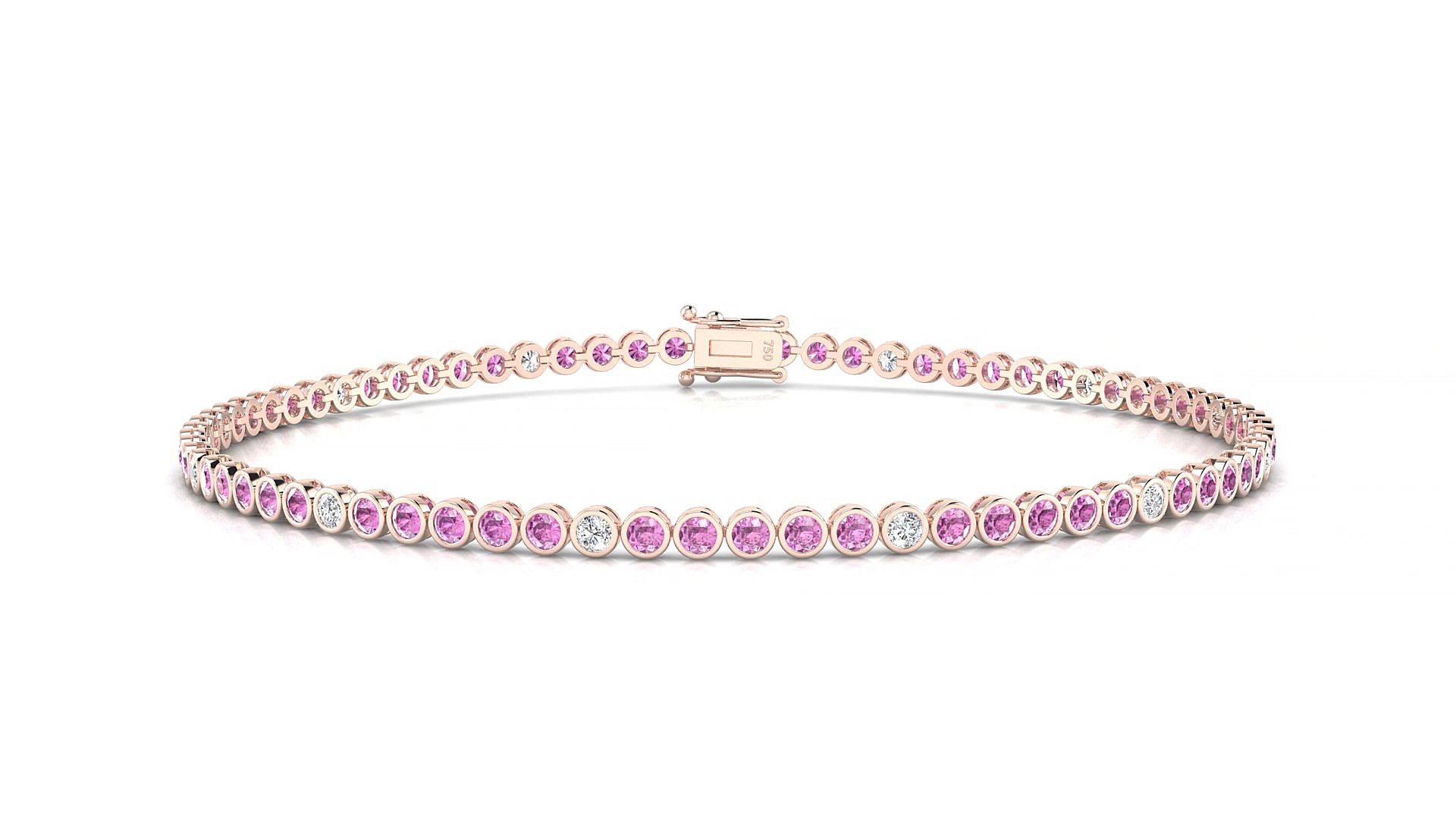Avila 5-1 | 18k Rose Gold 1.7 mm Round Natural Pink Sapphire & Diamond 15 cm Tennis Bracelet