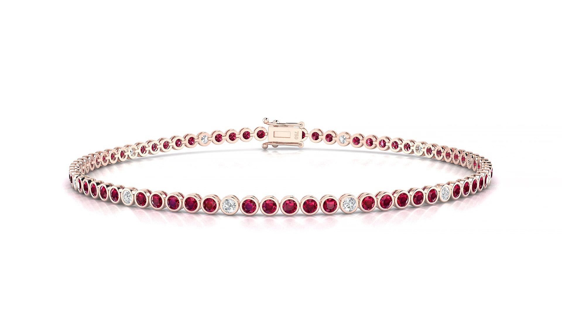 Avila 5-1 | 18k Rose Gold 1.7 mm Round Natural Ruby & Diamond 20 cm Tennis Bracelet