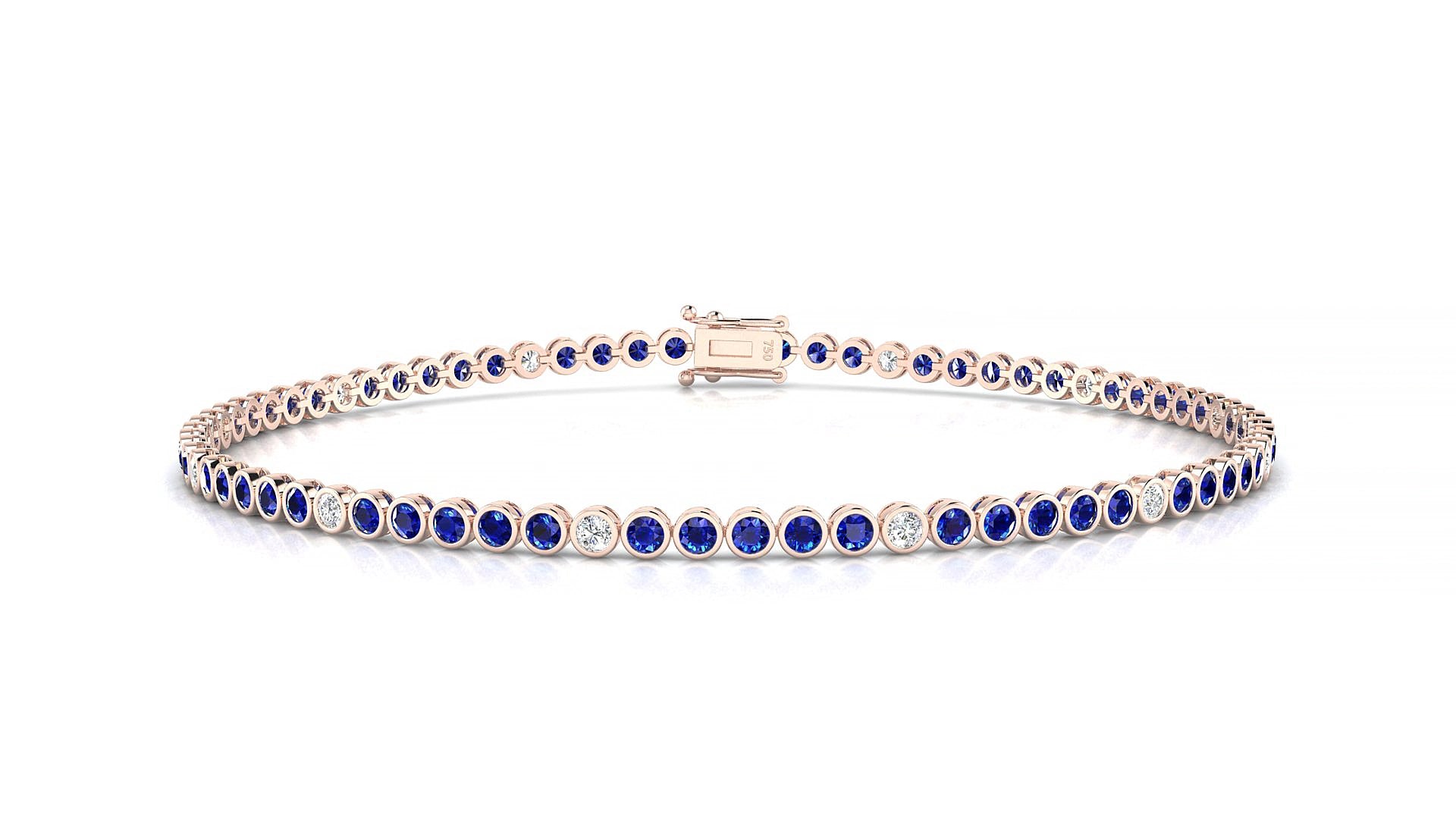 Avila 5-1 | 18k Rose Gold 1.7 mm Round Natural Sapphire & Diamond 17 cm Tennis Bracelet