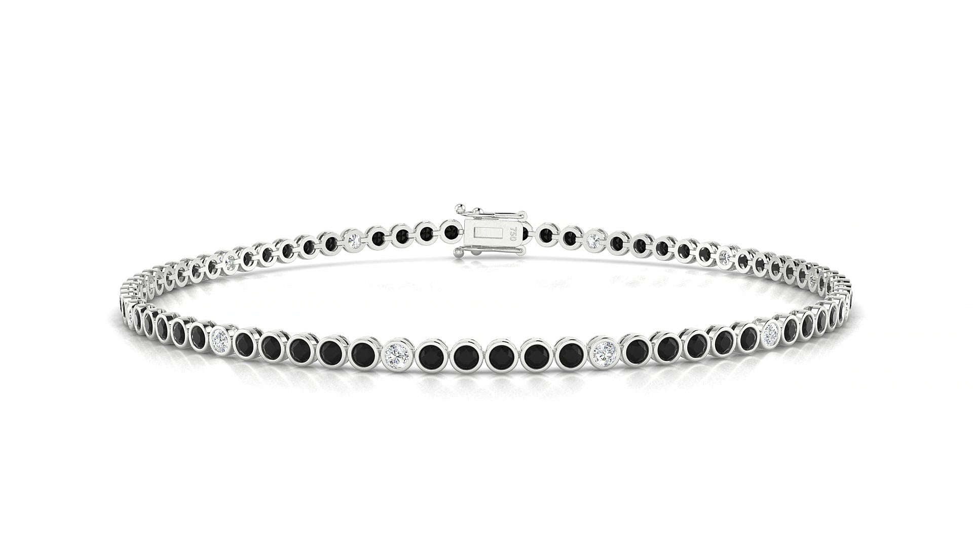 Avila 5-1 | 18k White Gold 1.7 mm Round Natural Black Diamond & Diamond 15 cm Tennis Bracelet