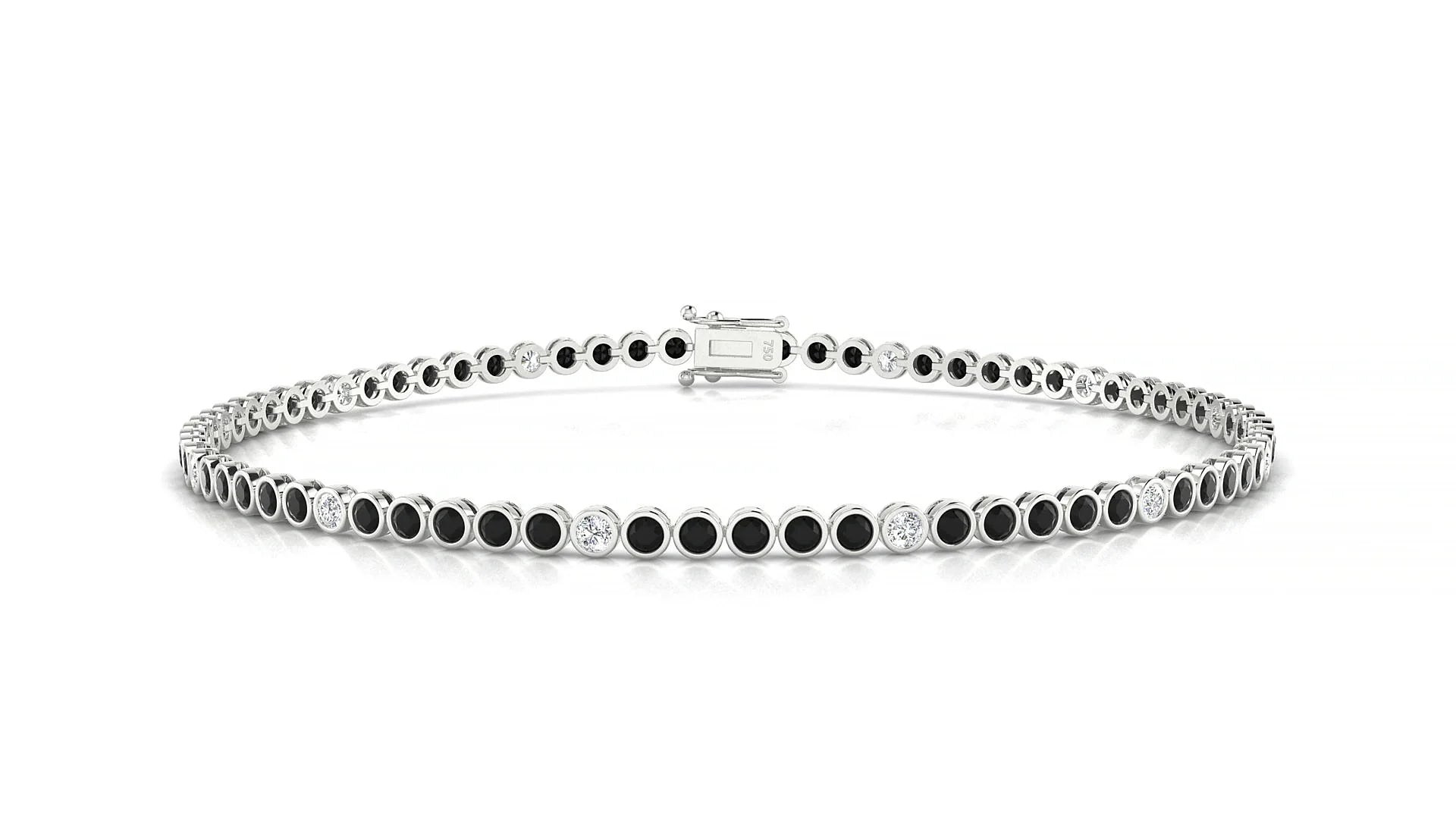 Avila 5-1 | 18k White Gold 1.7 mm Round Natural Black Diamond & Diamond Tennis Bracelet