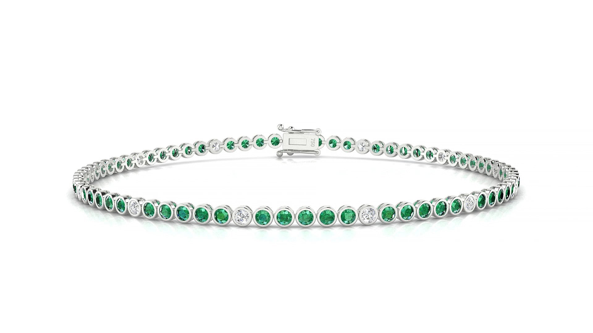 Avila 5-1 | 18k White Gold 1.7 mm Round Natural Emerald & Diamond 17 cm Tennis Bracelet