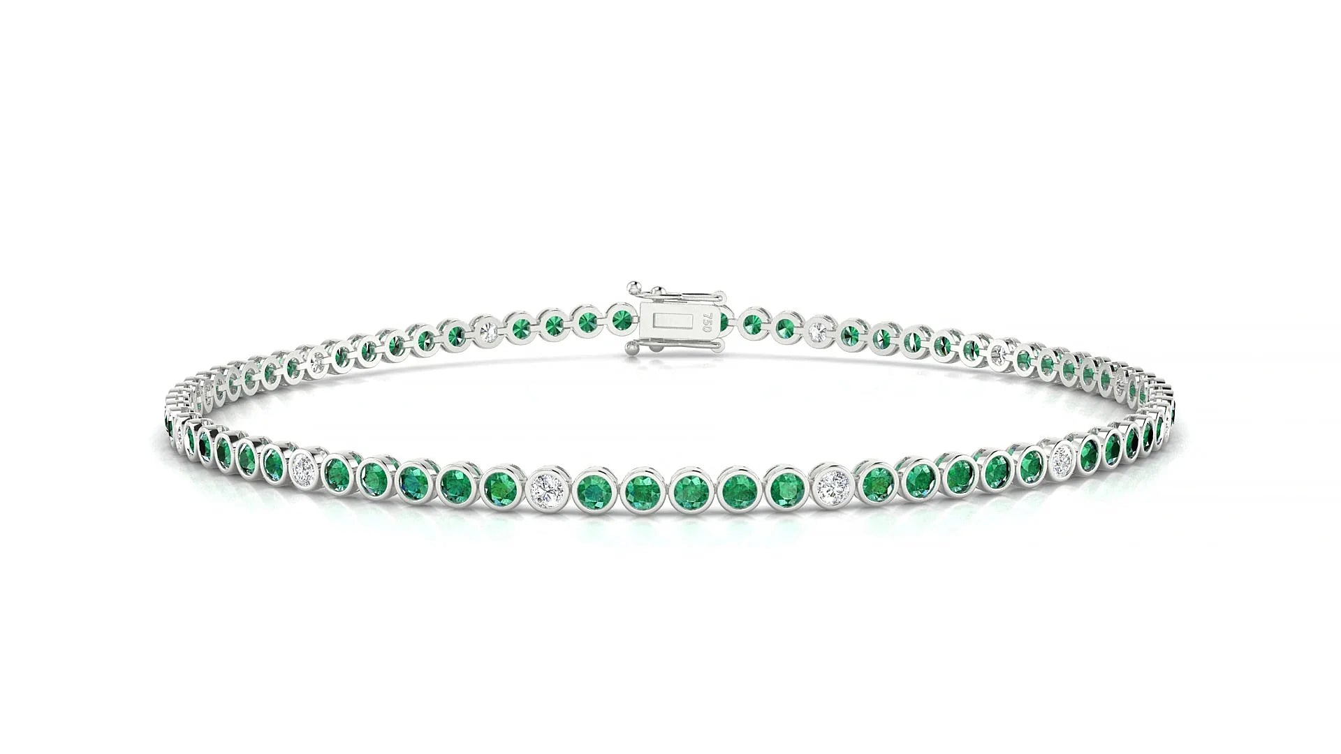 Avila 5-1 | 18k White Gold 1.7 mm Round Natural Emerald & Diamond Tennis Bracelet