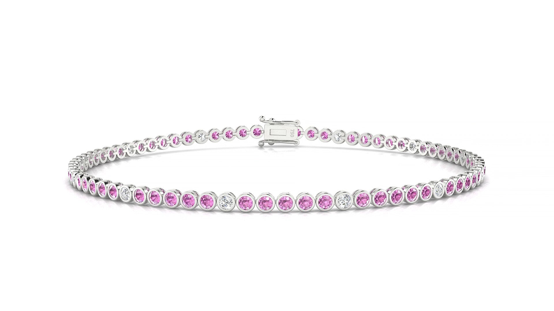 Avila 5-1 | 18k White Gold 1.7 mm Round Natural Pink Sapphire & Diamond 18 cm Tennis Bracelet