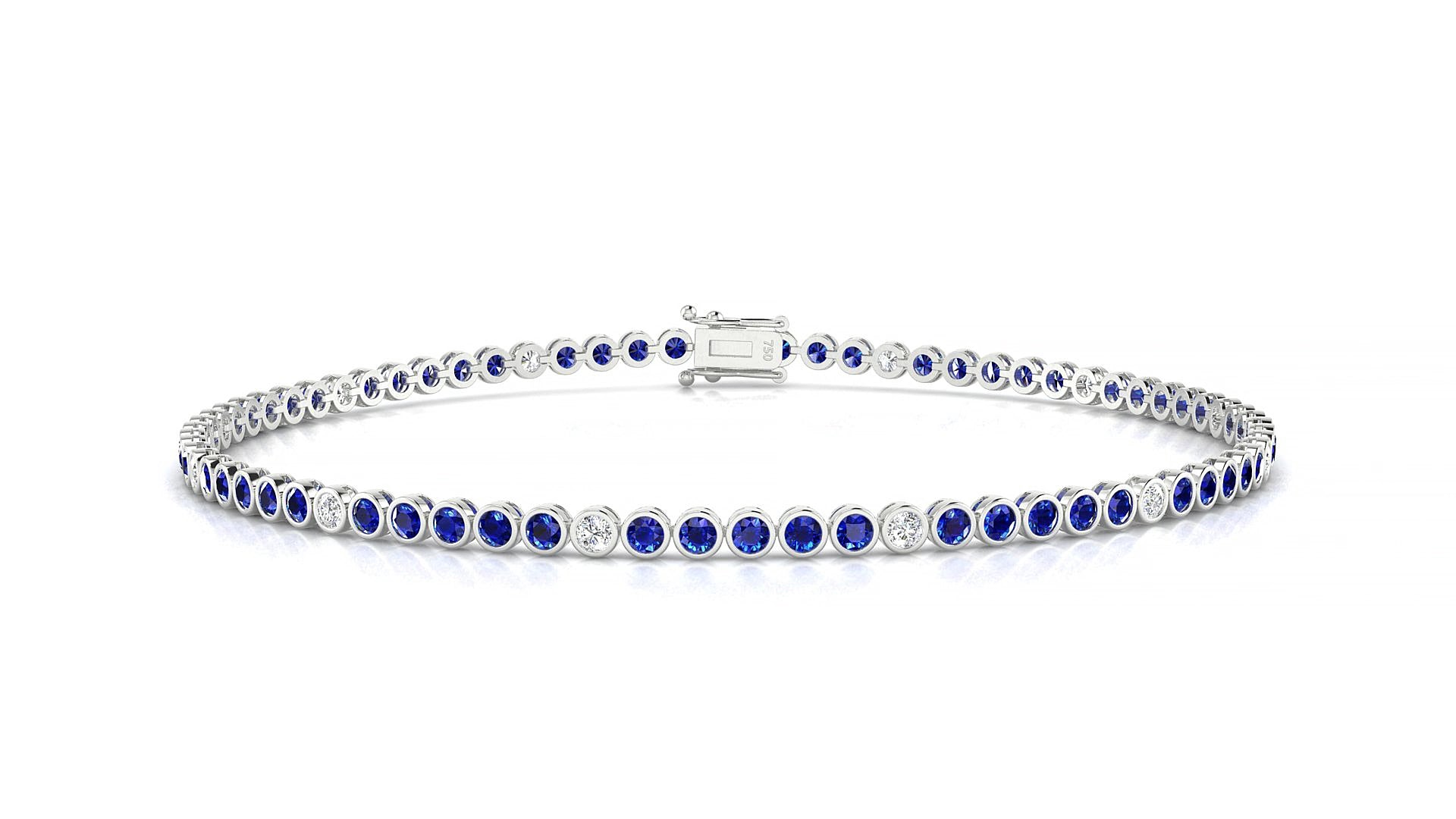 Avila 5-1 | 18k White Gold 1.7 mm Round Natural Sapphire & Diamond 15 cm Tennis Bracelet