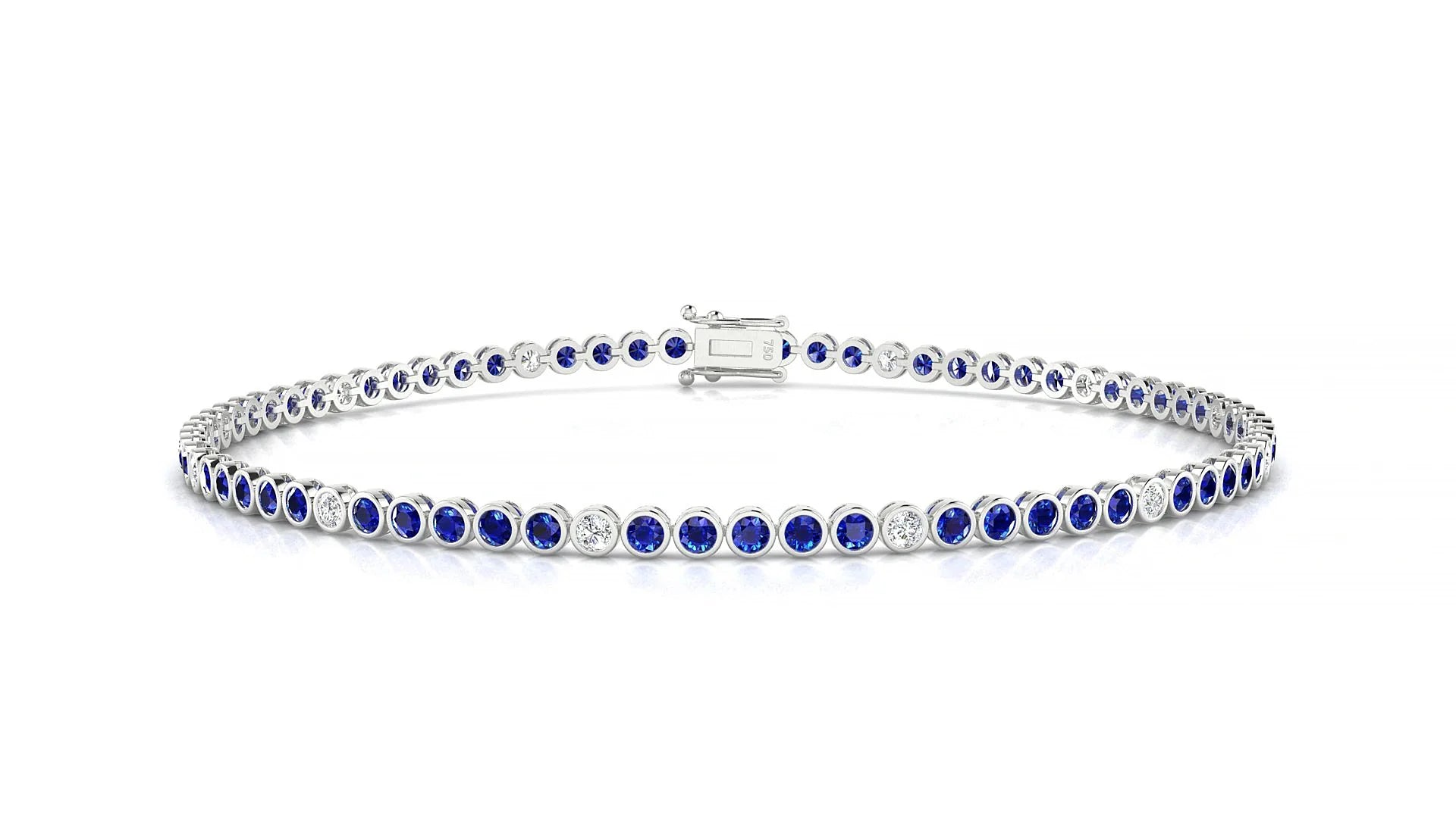 Avila 5-1 | 18k White Gold 1.7 mm Round Natural Sapphire & Diamond Tennis Bracelet