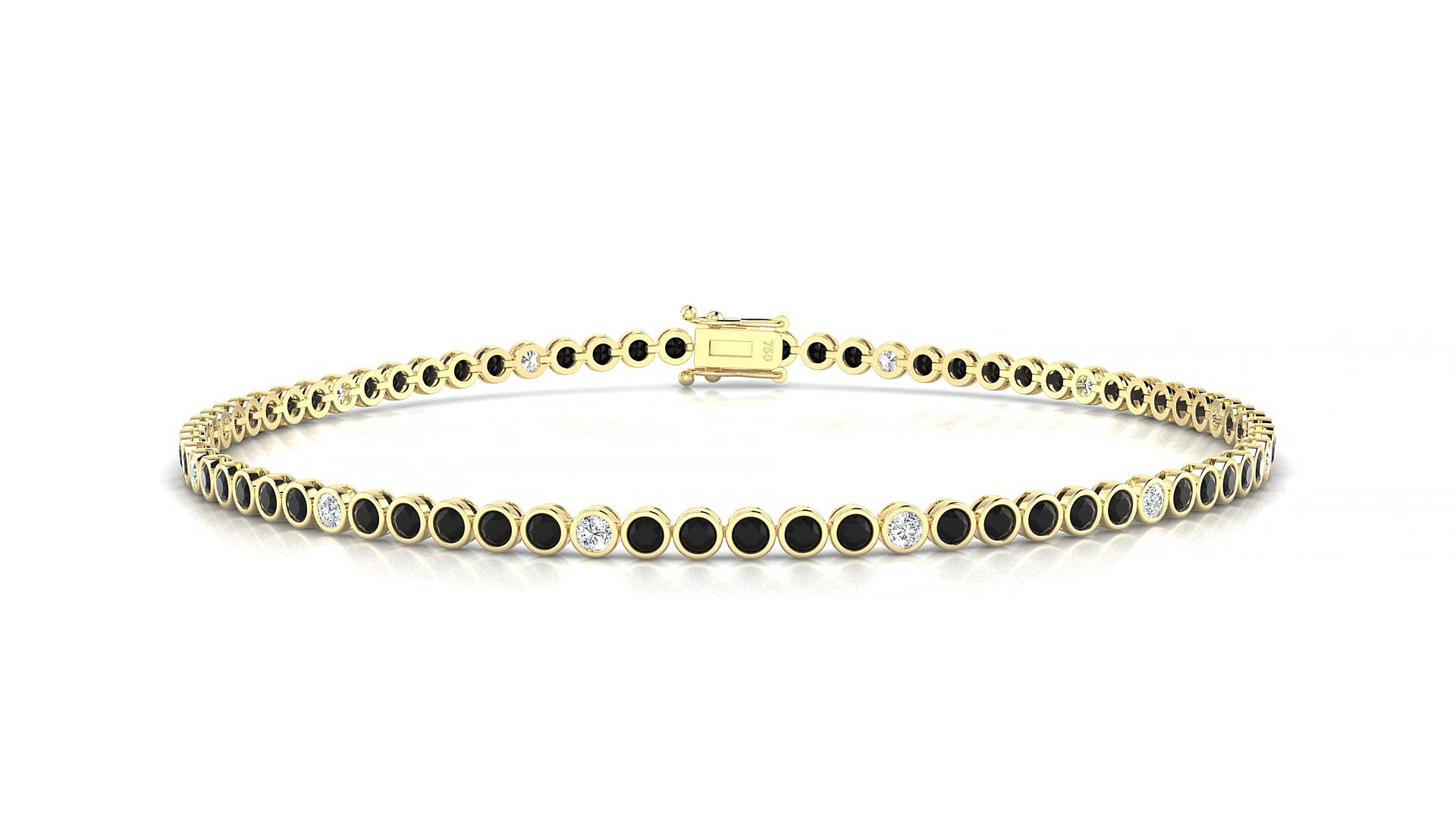 Avila 5-1 | 18k Yellow Gold 1.7 mm Round Natural Black Diamond & Diamond 17 cm Tennis Bracelet
