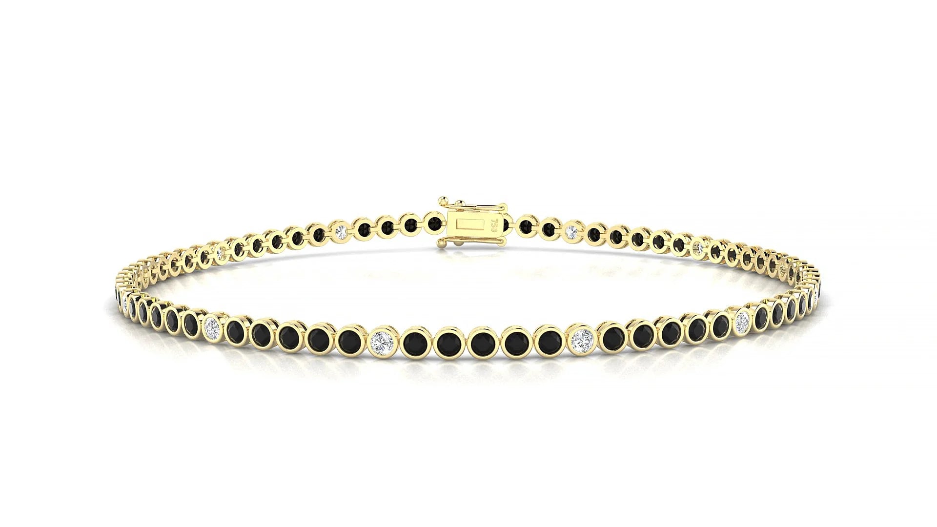 Avila 5-1 | 18k Yellow Gold 1.7 mm Round Natural Black Diamond & Diamond Tennis Bracelet