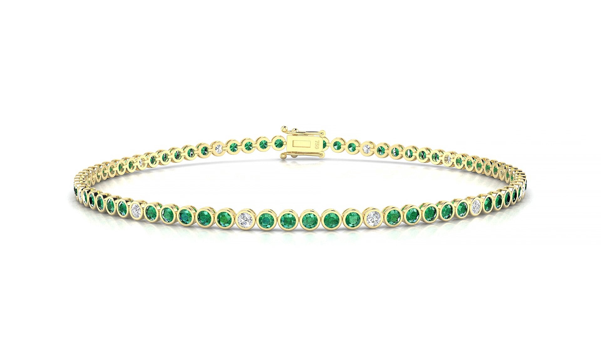 Avila 5-1 | 18k Yellow Gold 1.7 mm Round Natural Emerald & Diamond 15 cm Tennis Bracelet