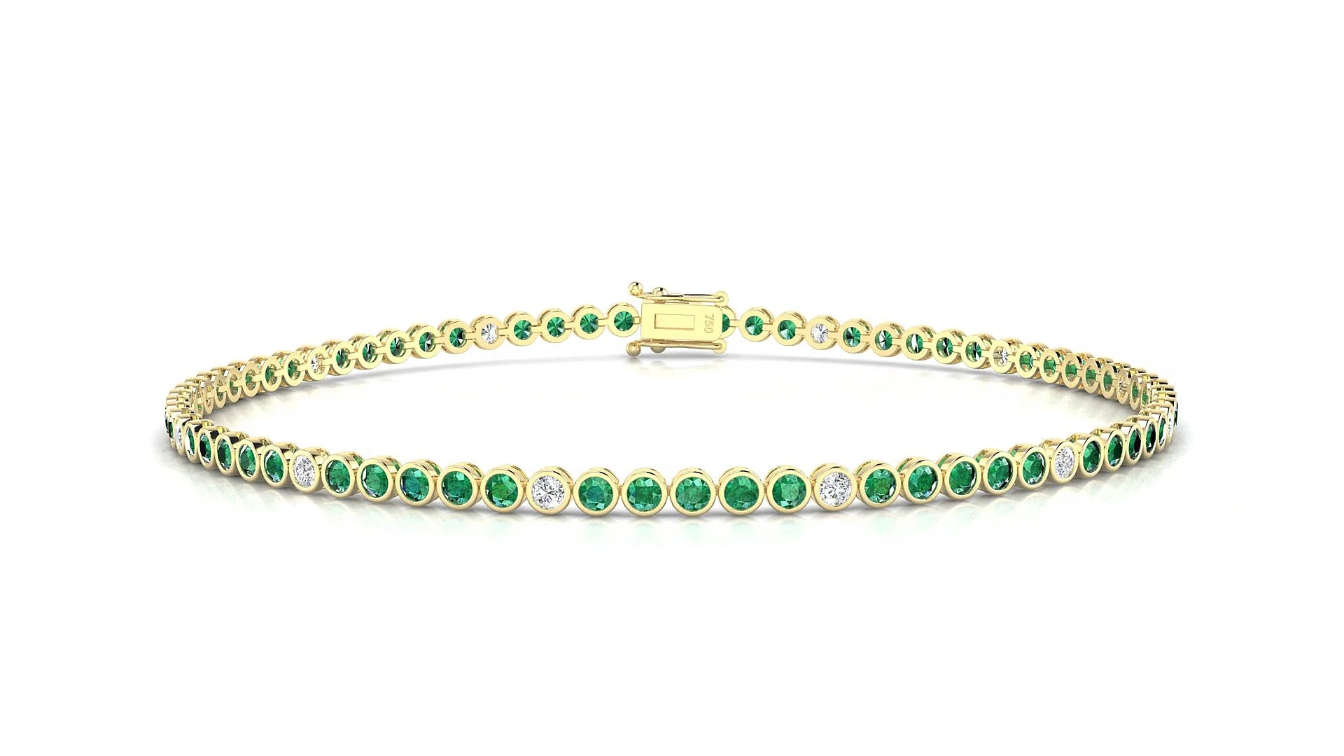 Avila 5-1 | 18k Yellow Gold 1.7 mm Round Natural Emerald & Diamond Tennis Bracelet