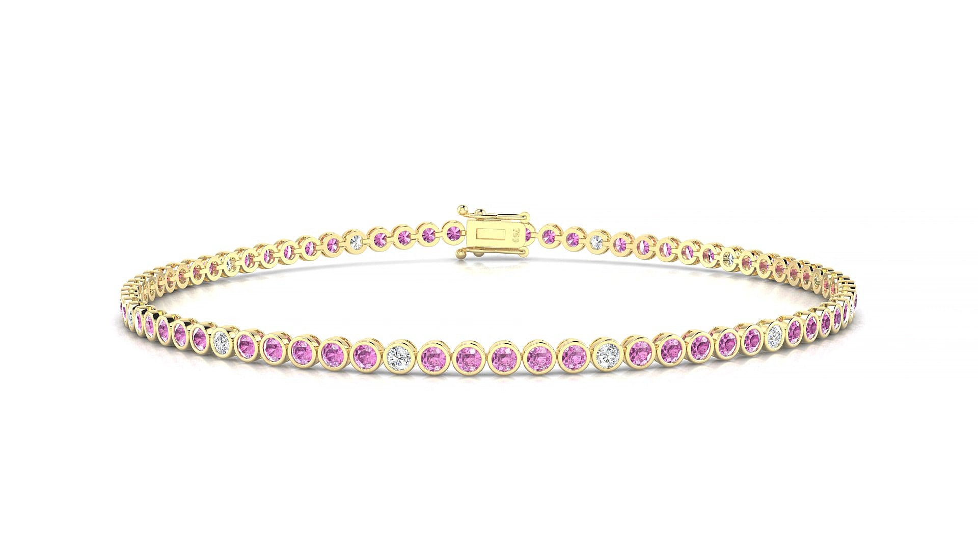Avila 5-1 | 18k Yellow Gold 1.7 mm Round Natural Pink Sapphire & Diamond 15 cm Tennis Bracelet