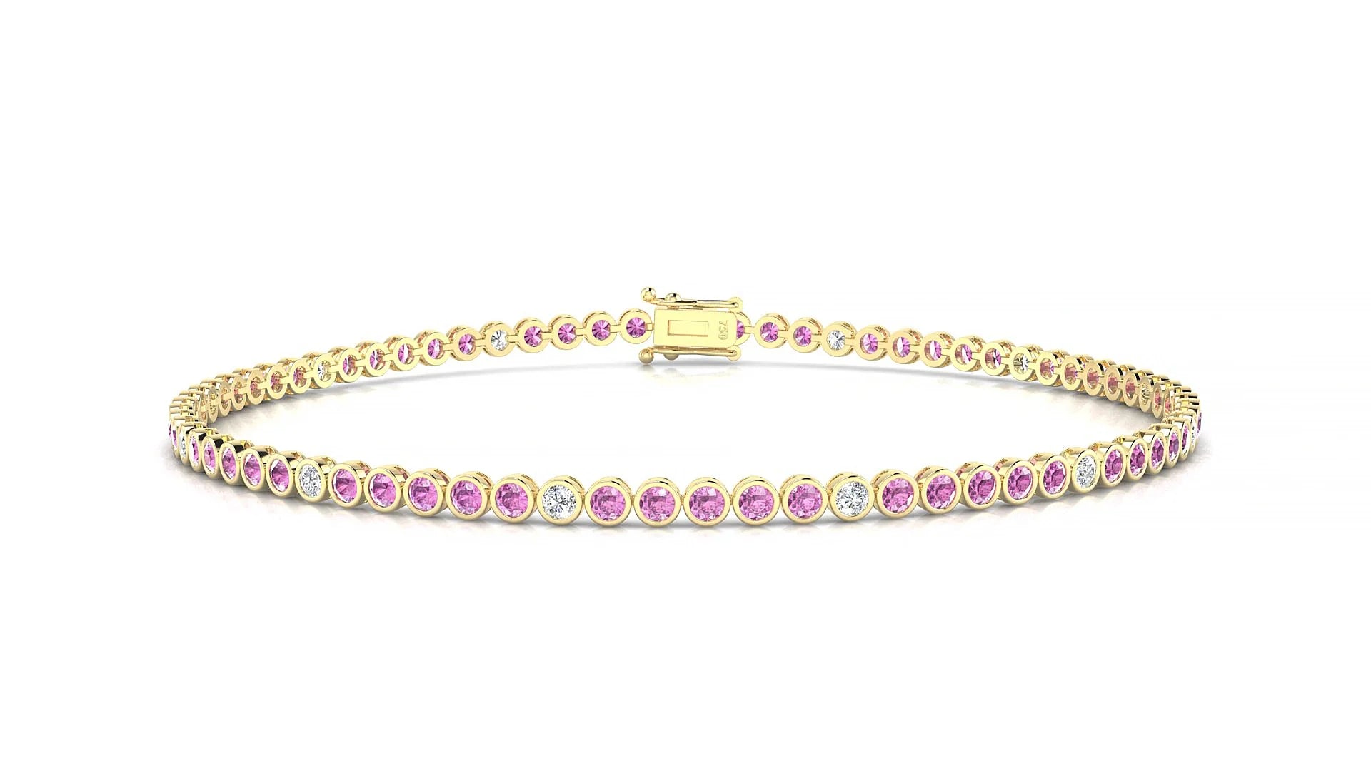 Avila 5-1 | 18k Yellow Gold 1.7 mm Round Natural Pink Sapphire & Diamond Tennis Bracelet