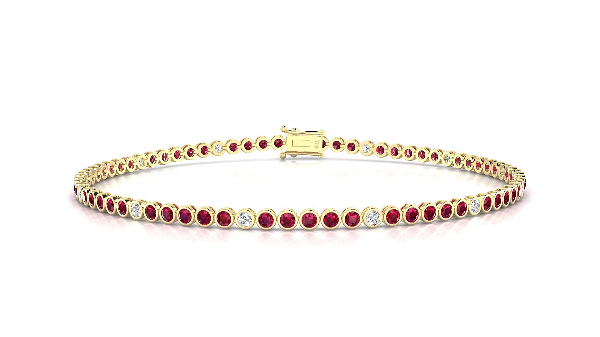 Avila 5-1 | 18k Yellow Gold 1.7 mm Round Natural Ruby & Diamond 15 cm Tennis Bracelet