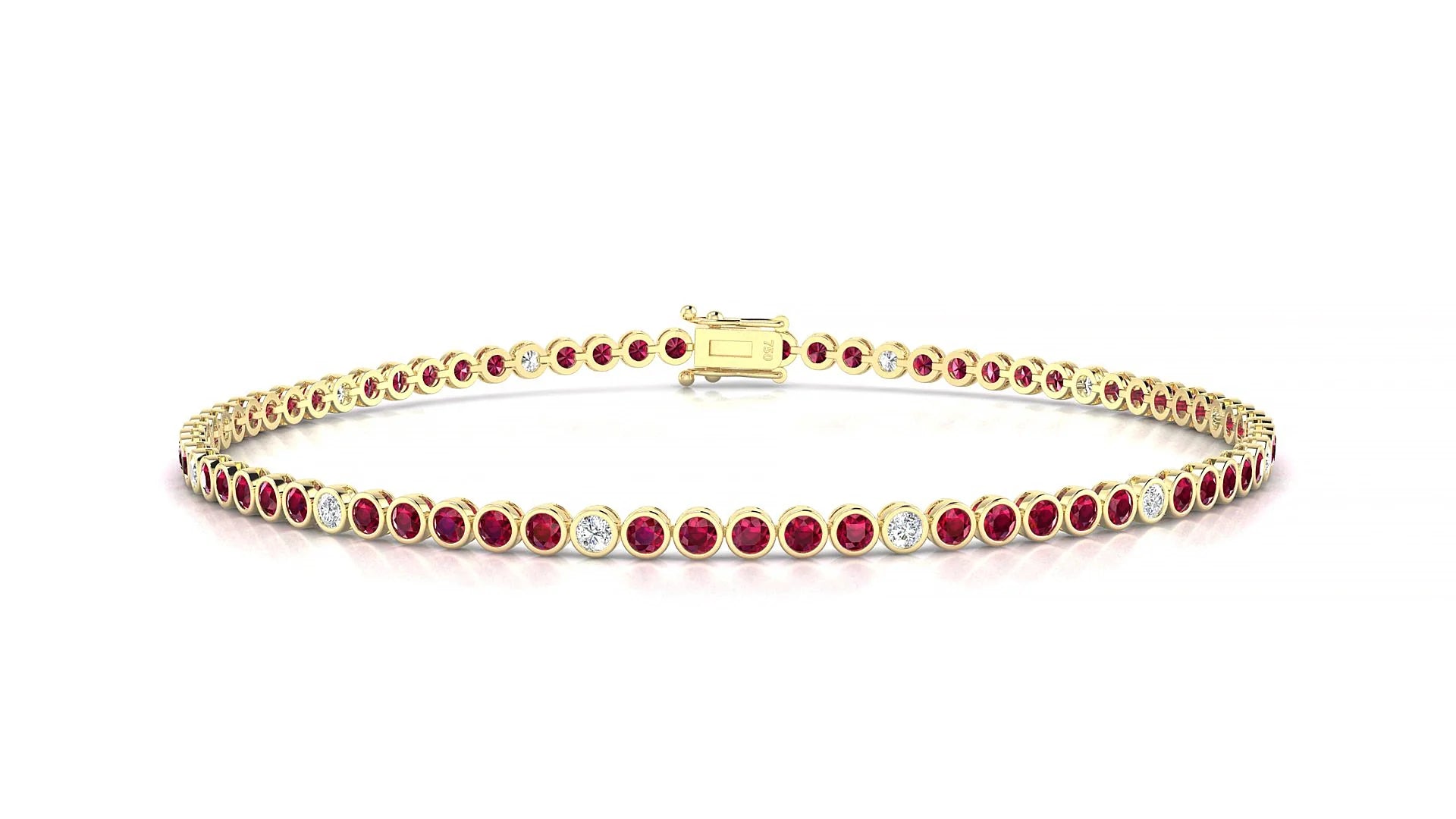 Avila 5-1 | 18k Yellow Gold 1.7 mm Round Natural Ruby & Diamond Tennis Bracelet