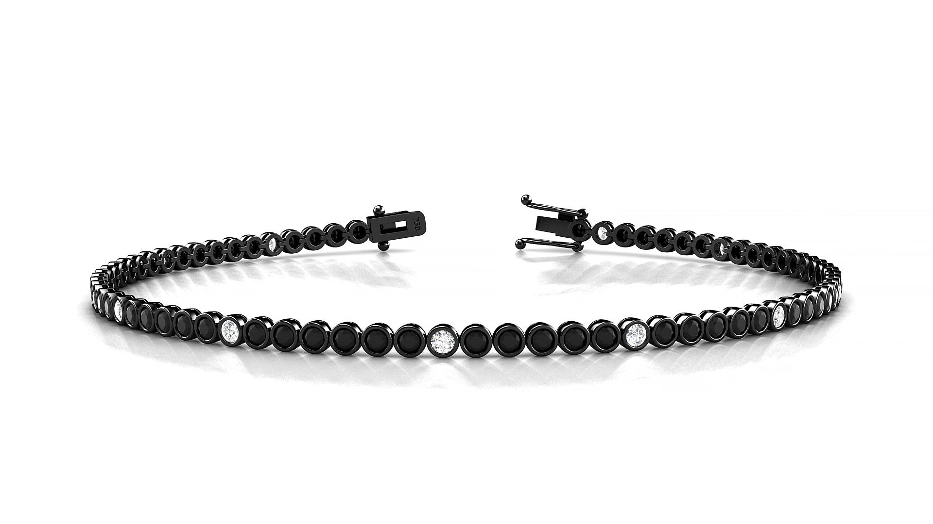 Avila 5-1 | 18k Black Gold 1.7 mm Round Natural Black Diamond & Diamond 17 cm Tennis Bracelet
