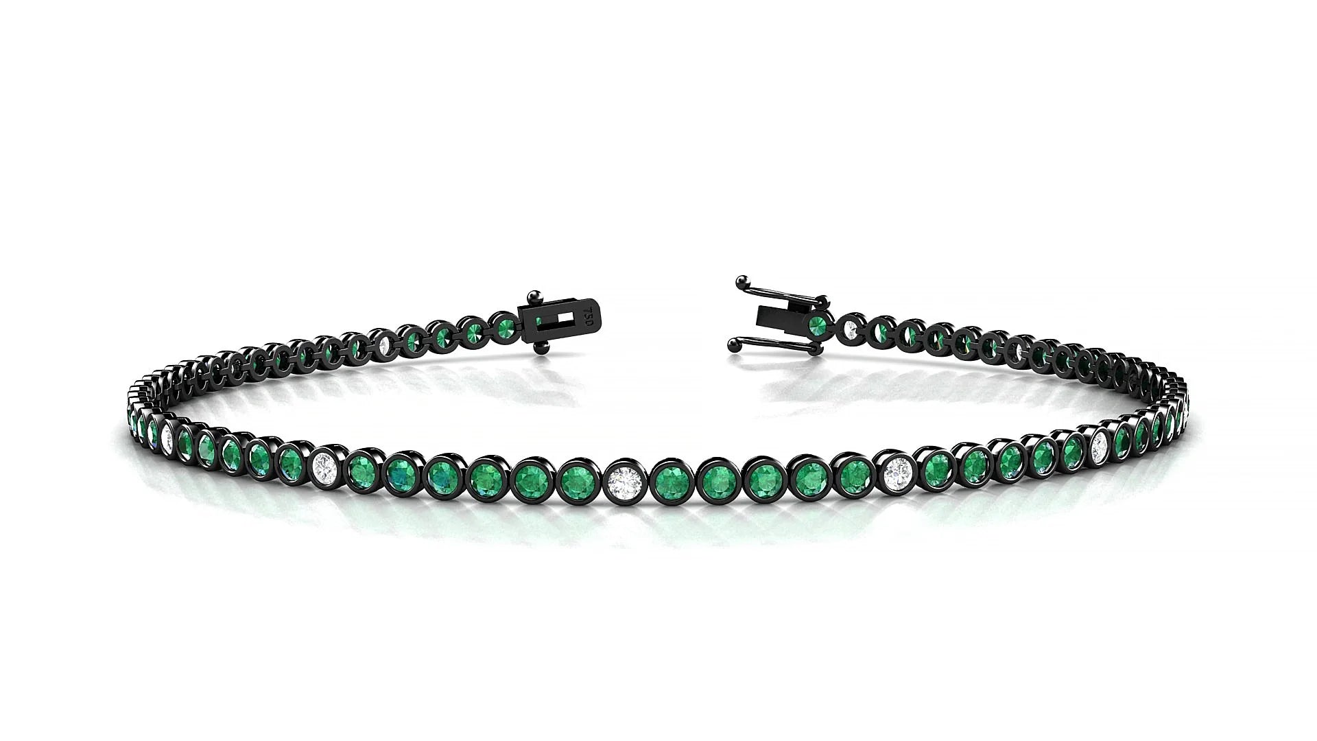 Avila 5-1 | 18k Black Gold 1.7 mm Round Natural Emerald & Diamond Tennis Bracelet