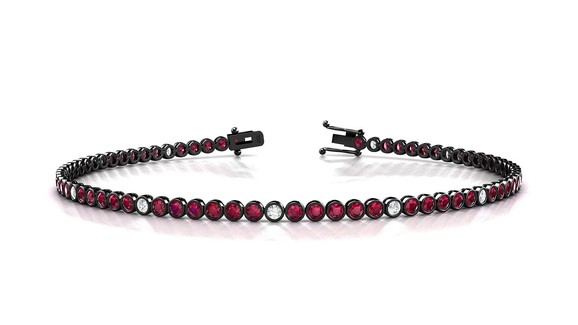 Avila 5-1 | 18k Black Gold 1.7 mm Round Natural Ruby & Diamond 16 cm Tennis Bracelet