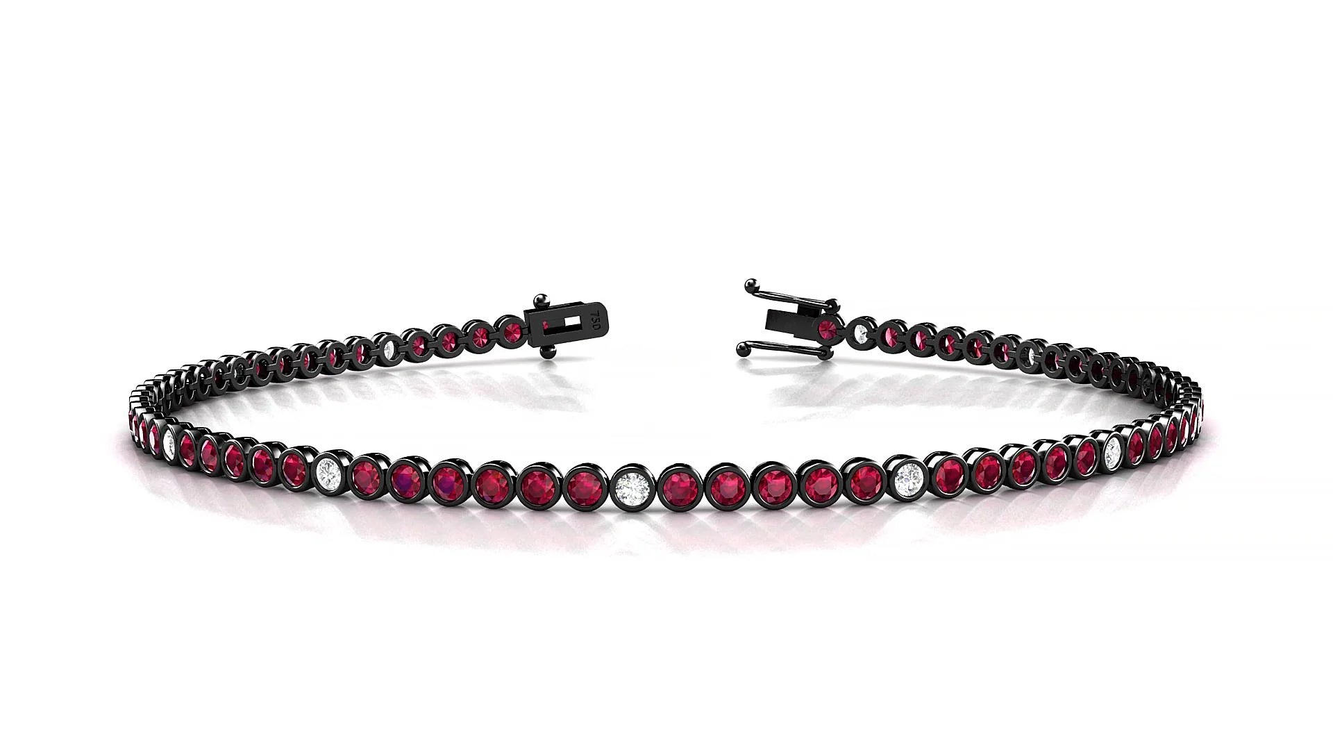 Avila 5-1 | 18k Black Gold 1.7 mm Round Natural Ruby & Diamond Tennis Bracelet