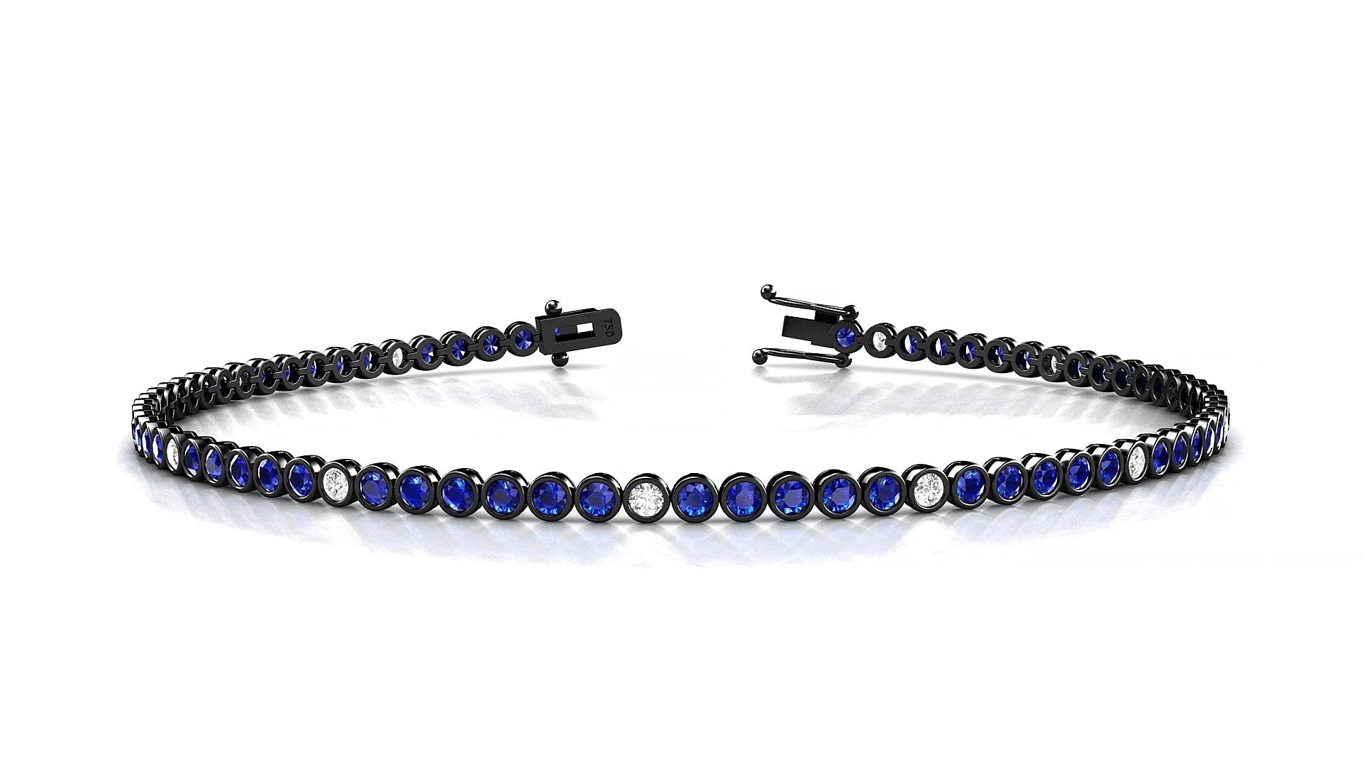 Avila 5-1 | 18k Black Gold 1.7 mm Round Natural Sapphire & Diamond Tennis Bracelet