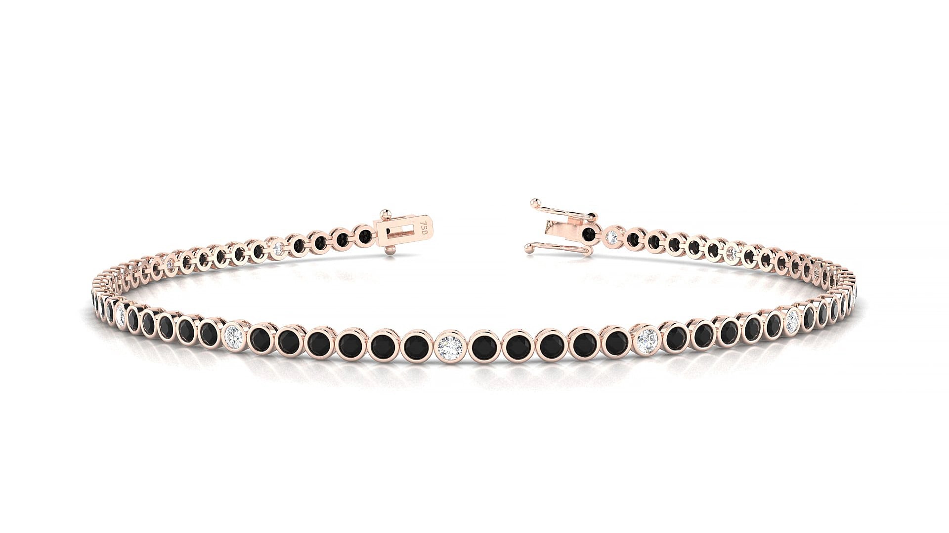 Avila 5-1 | 18k Rose Gold 1.7 mm Round Natural Black Diamond & Diamond 15 cm Tennis Bracelet