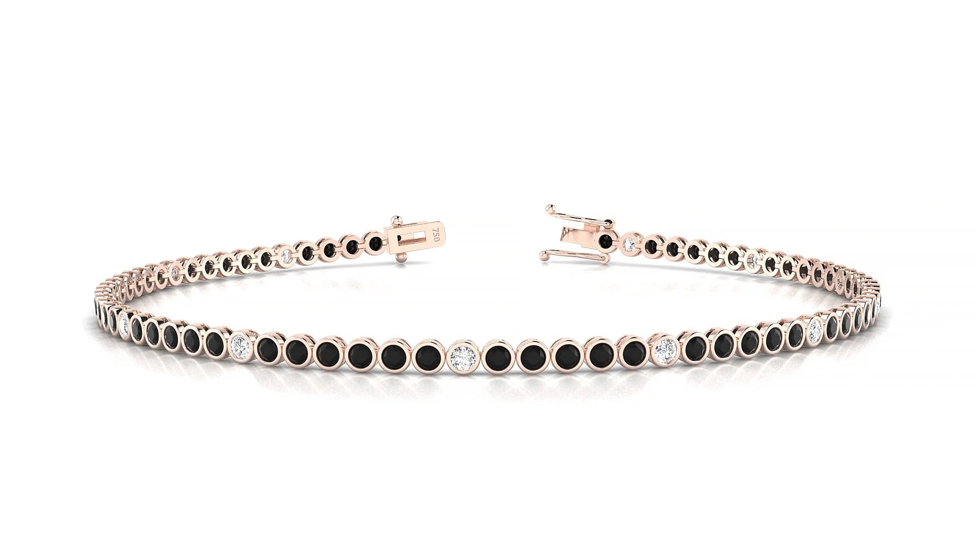 Avila 5-1 | 18k Rose Gold 1.7 mm Round Natural Black Diamond & Diamond Tennis Bracelet