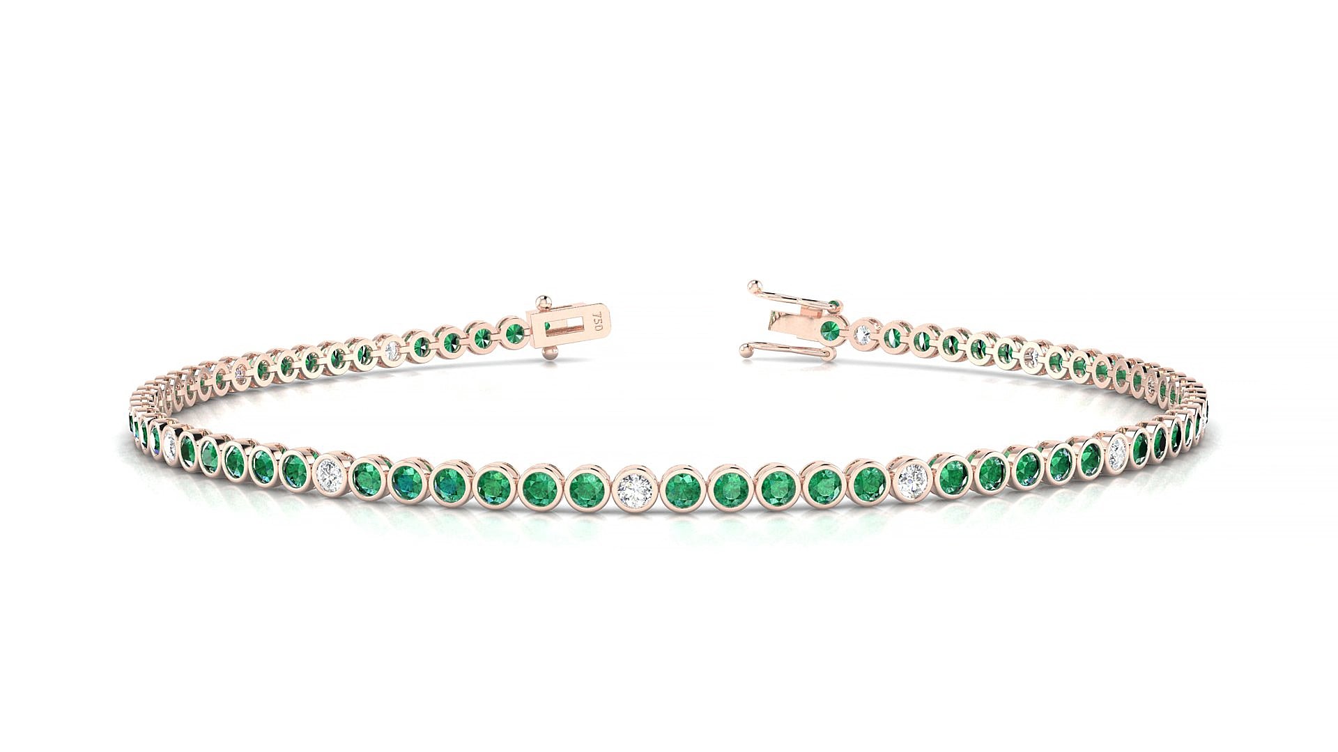 Avila 5-1 | 18k Rose Gold 1.7 mm Round Natural Emerald & Diamond 15 cm Tennis Bracelet