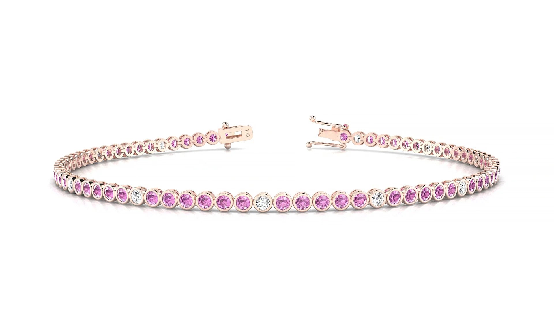 Avila 5-1 | 18k Rose Gold 1.7 mm Round Natural Pink Sapphire & Diamond Tennis Bracelet