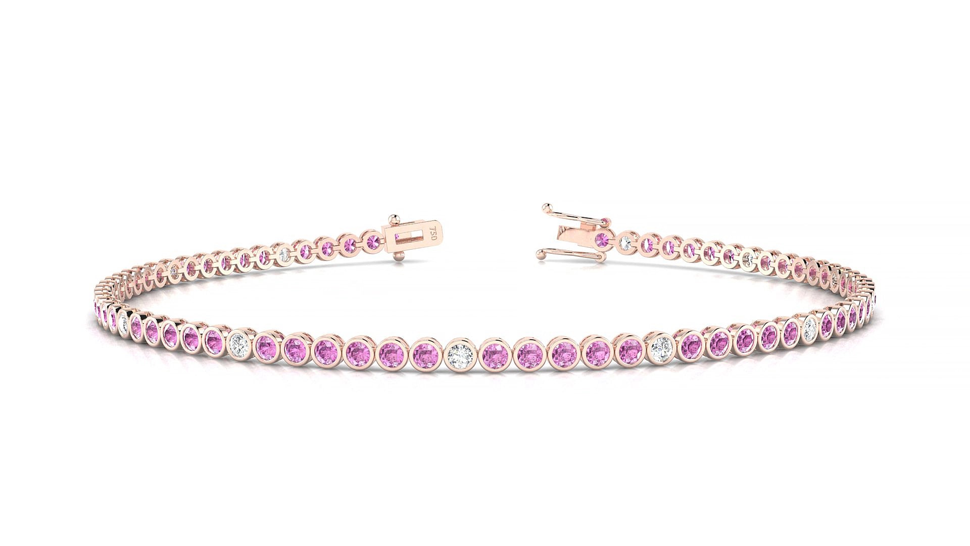 Avila 5-1 | 18k Rose Gold 1.7 mm Round Natural Pink Sapphire & Diamond 15 cm Tennis Bracelet