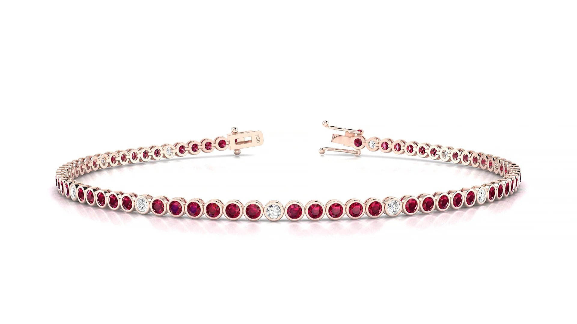 Avila 5-1 | 18k Rose Gold 1.7 mm Round Natural Ruby & Diamond Tennis Bracelet