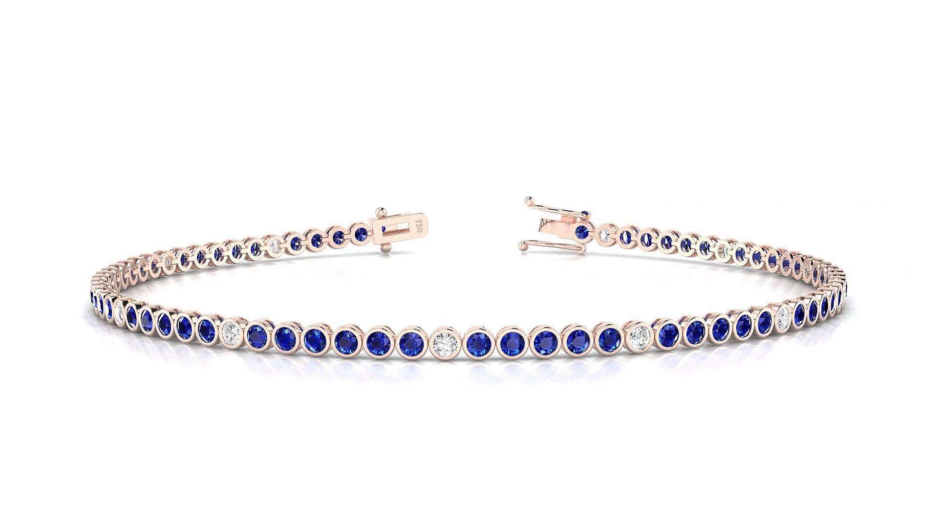 Avila 5-1 | 18k Rose Gold 1.7 mm Round Natural Sapphire & Diamond 16 cm Tennis Bracelet