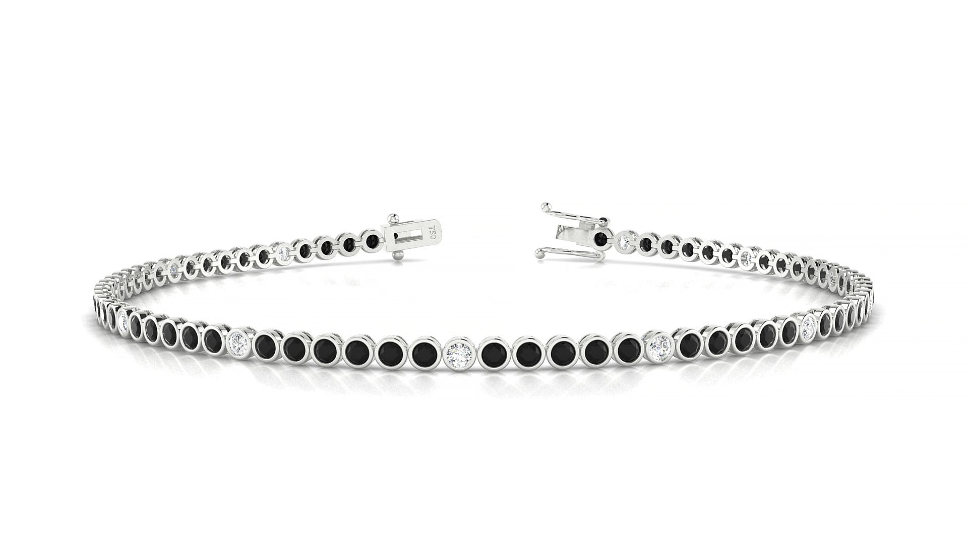 Avila 5-1 | 18k White Gold 1.7 mm Round Natural Black Diamond & Diamond 17 cm Tennis Bracelet